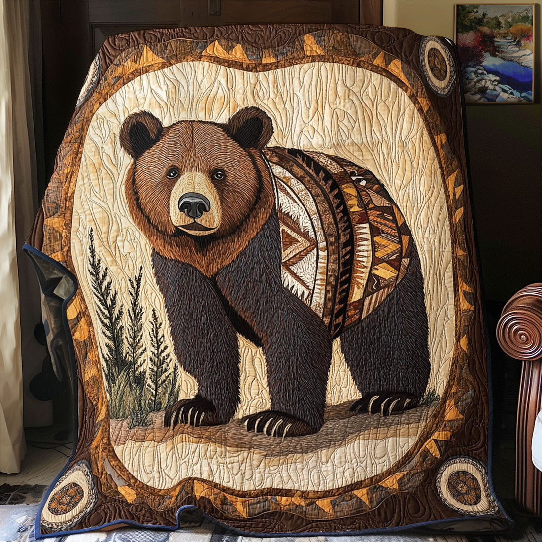 Bear Native American Peaceful Meadow Quilt Blanket
