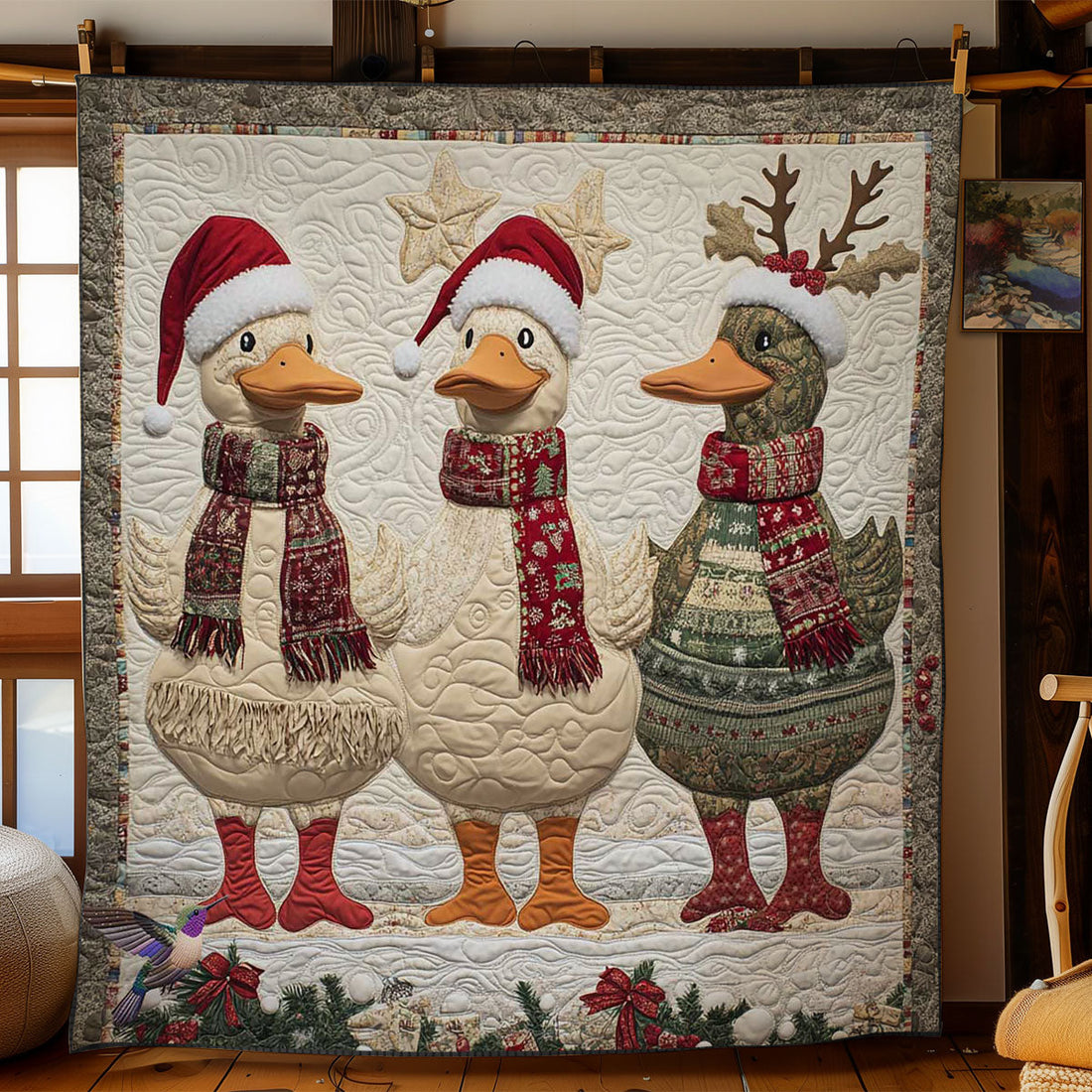 Christmas Cheer Ducks Quilt Blanket
