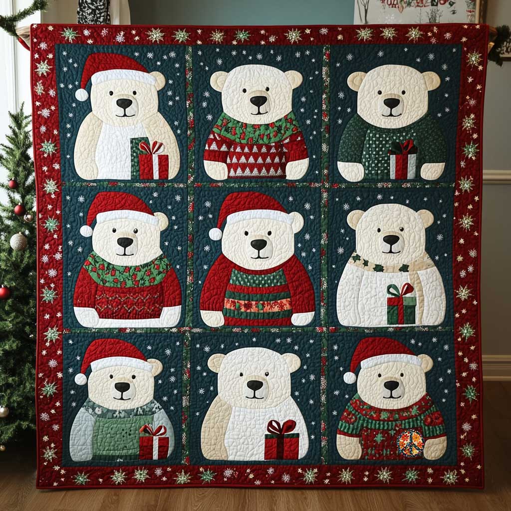 9 White Bear Christmas Collection Quilt Blanket