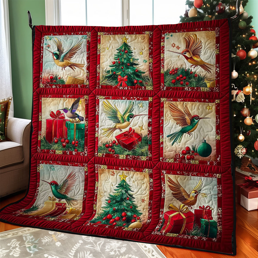 Christmas Hummingbird Holiday Cheer Quilt Blanket