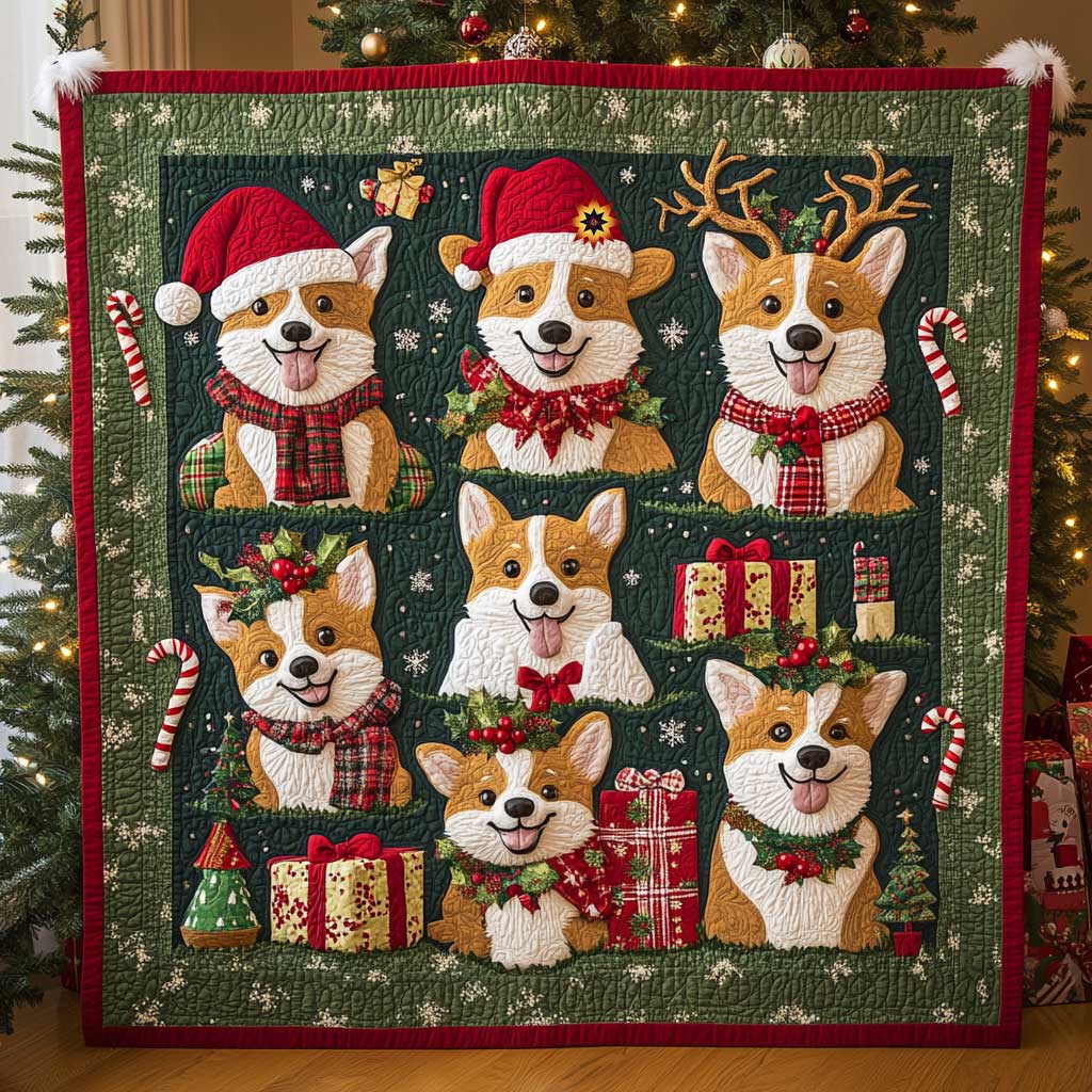 Christmas Gift Corgi Quilt Blanket