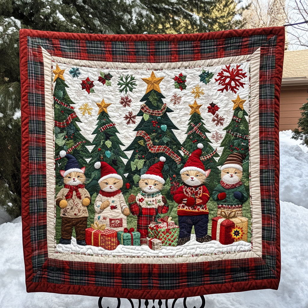 Christmas Cat Sleigh Bells Quilt Blanket