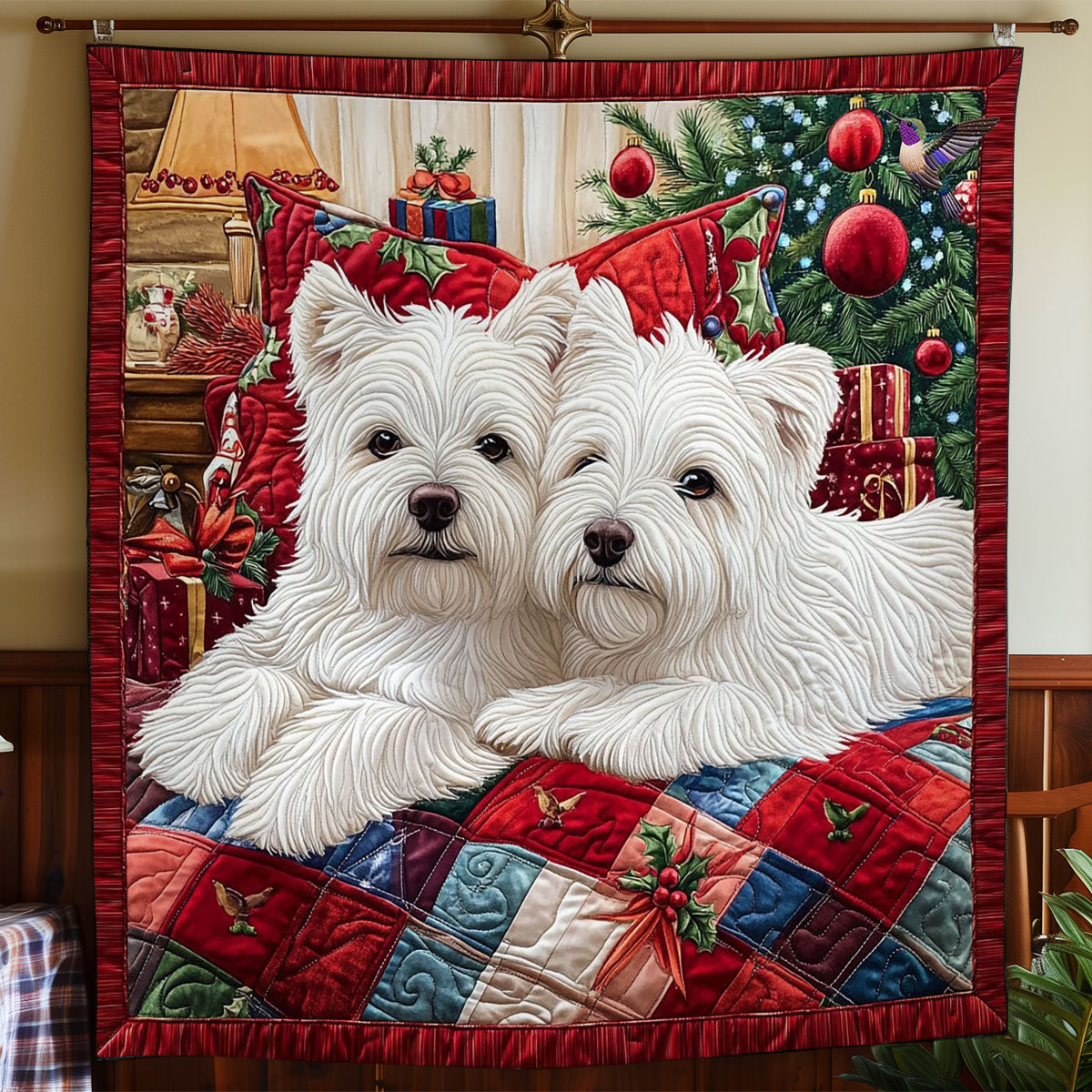 Christmas Couple Dog Quilt Blanket