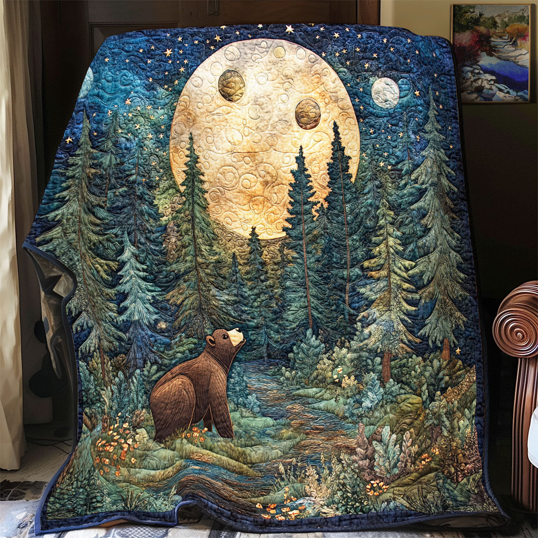 Bear In Forest Quiet Moments Quilt Blanket