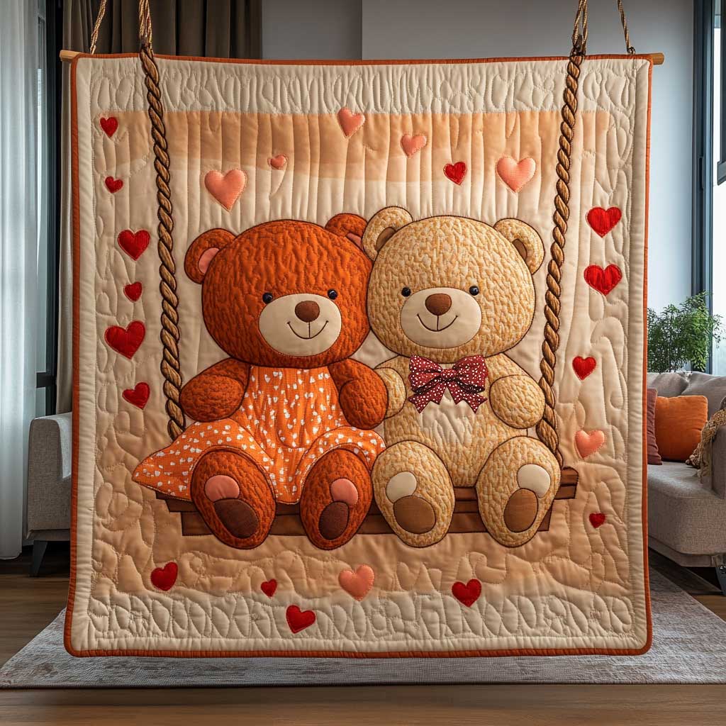 Bear On Swing Quilt Blanket