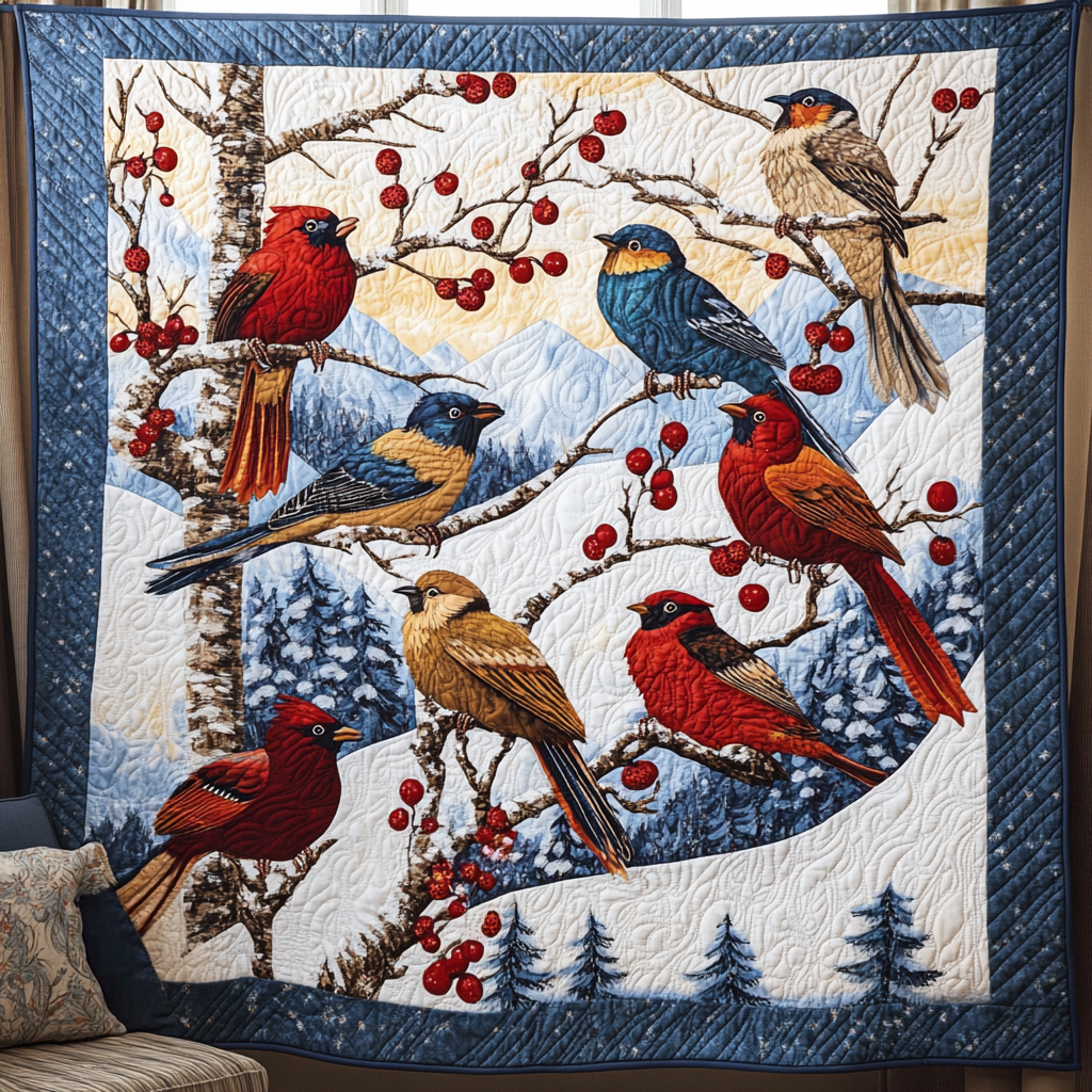Bird Merry Christmas Quilt Blanket