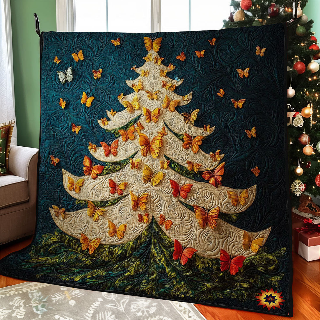 Butterfly Christmas Tree Quilt Blanket