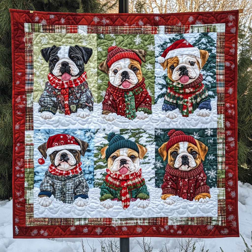 Bulldog Christmas Quilt Blanket
