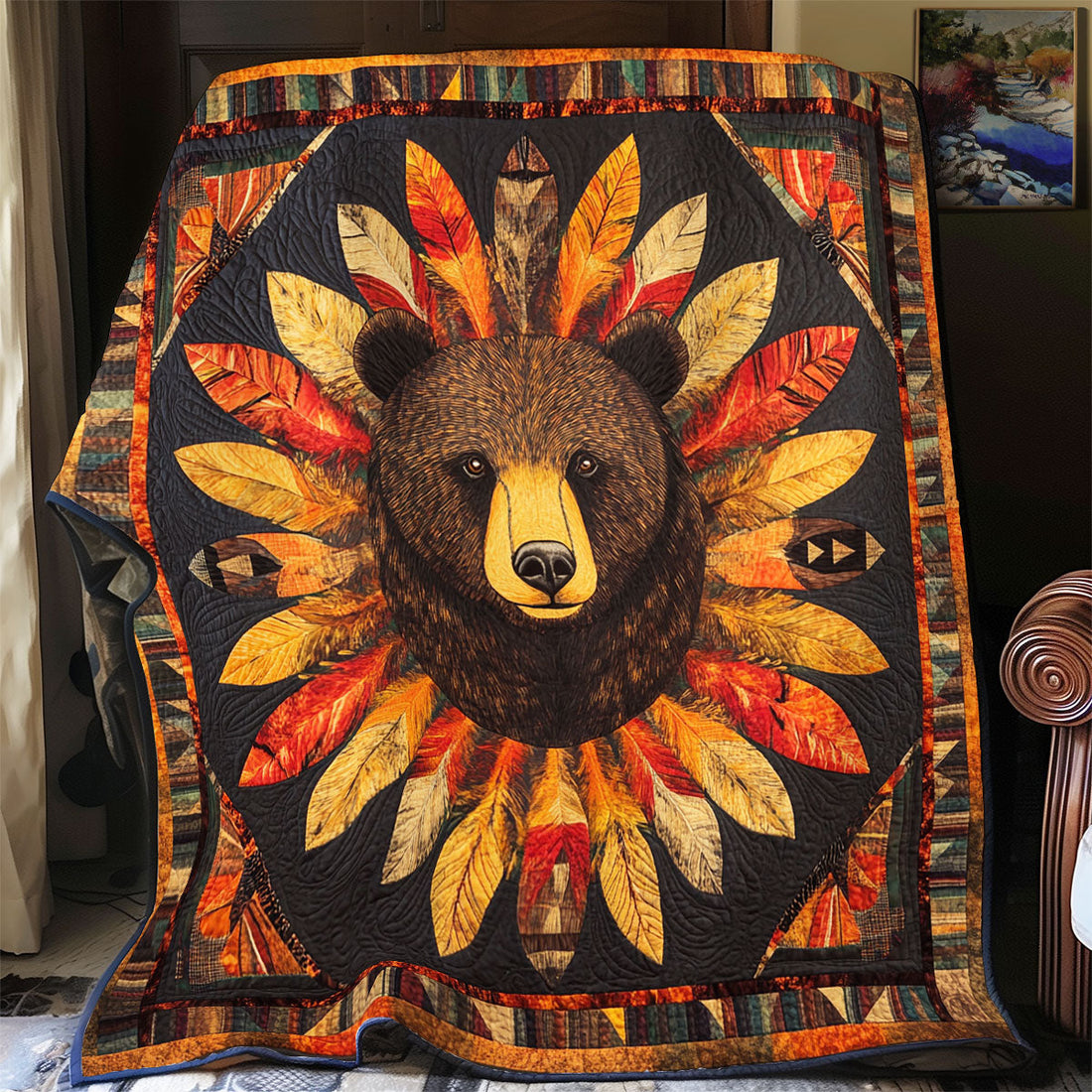 Bear Native American Cozy Woodland Quilt Blanket