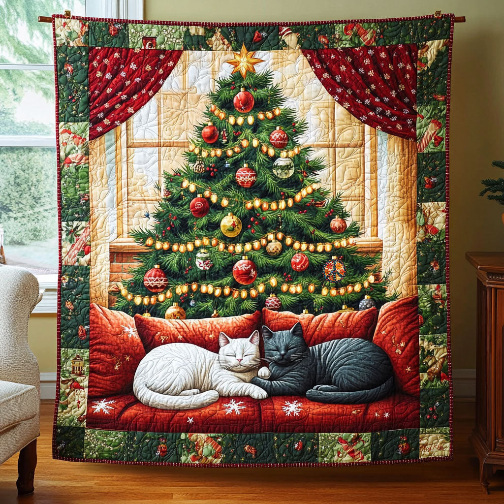 Christmas Cat Peppermint Joy Quilt Blanket