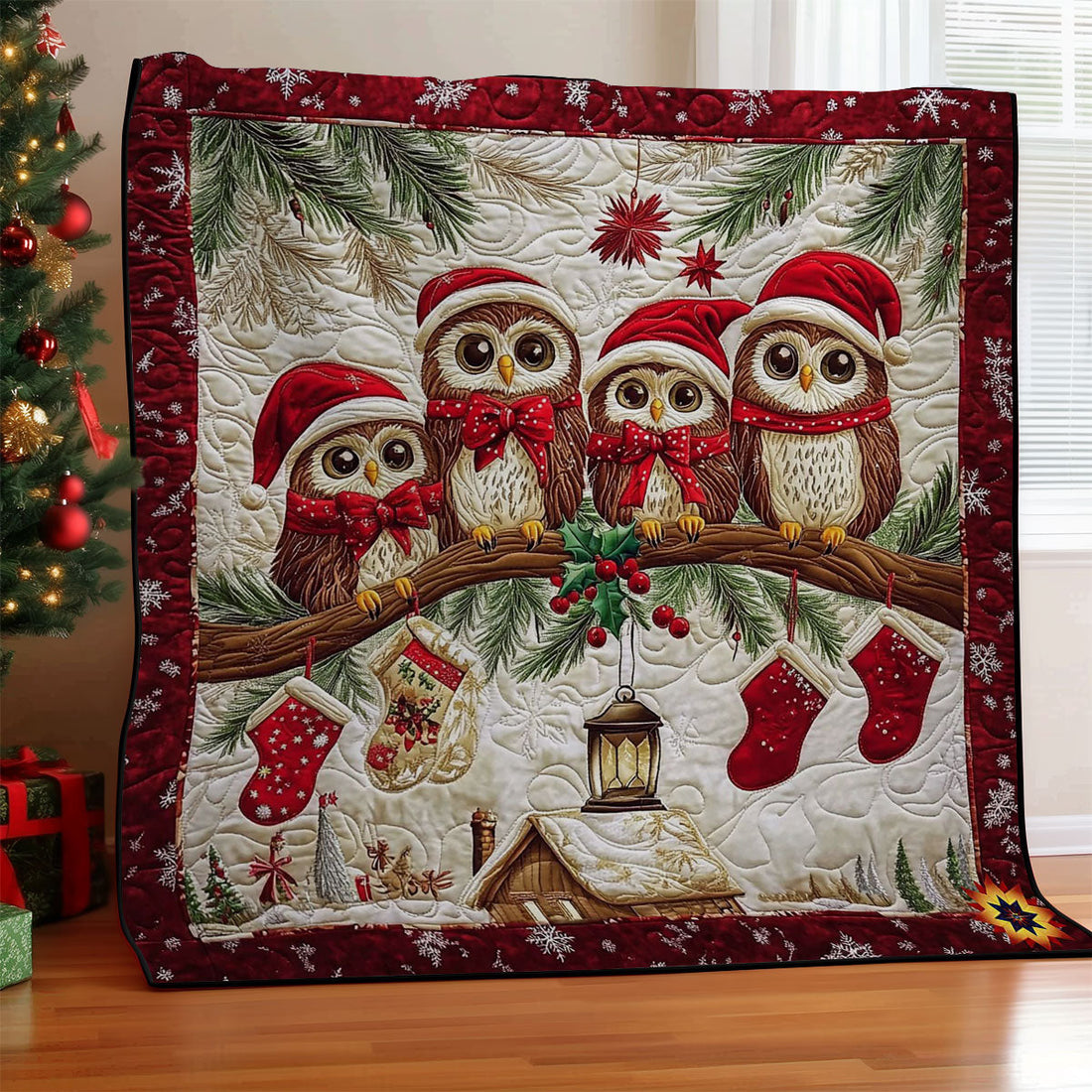 Christmas Of Owl Family Quilt Blanket