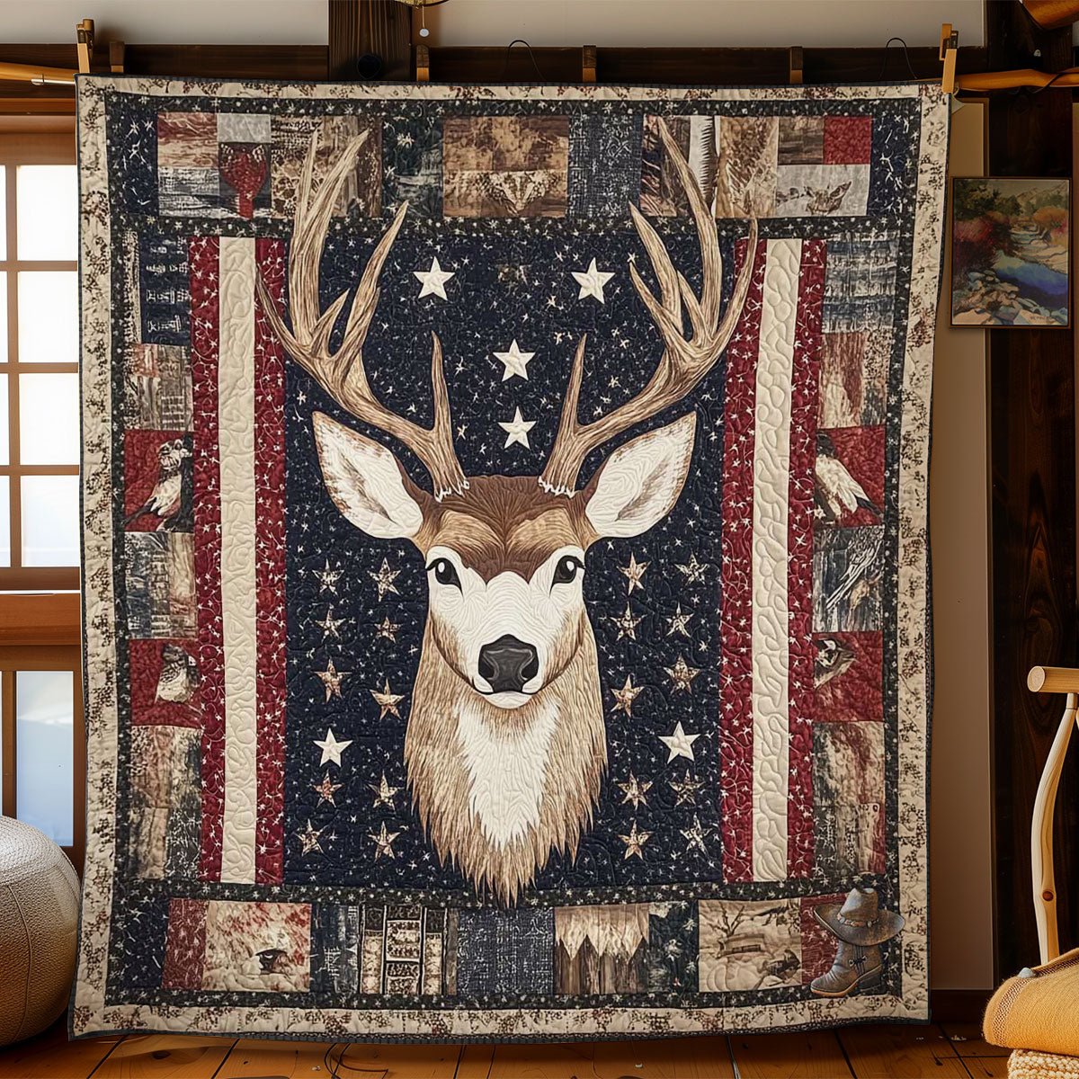 Native Deer Spirit Woodland Retreat Quilt Blanket