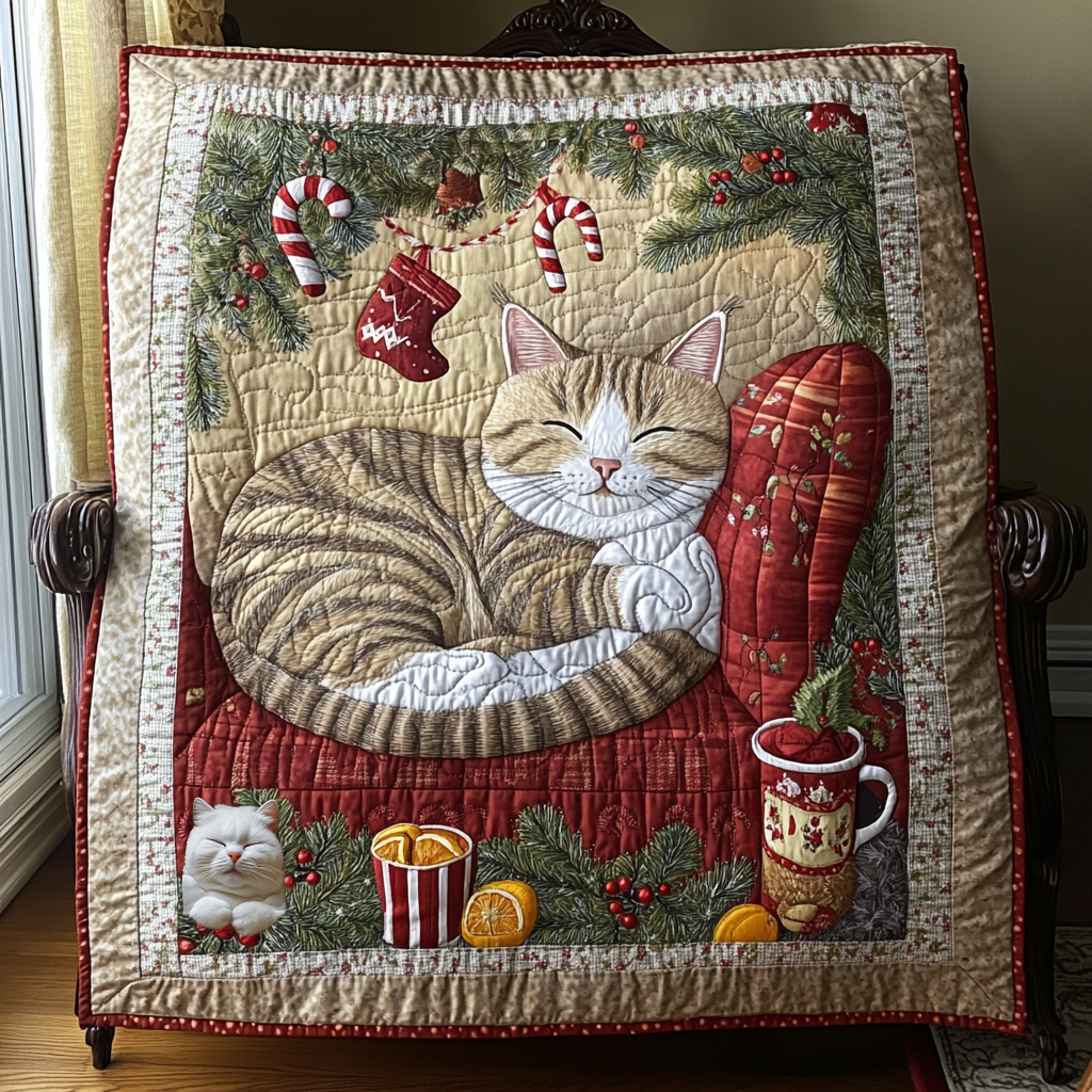 Cat Christmas Jolly Season Quilt Blanket