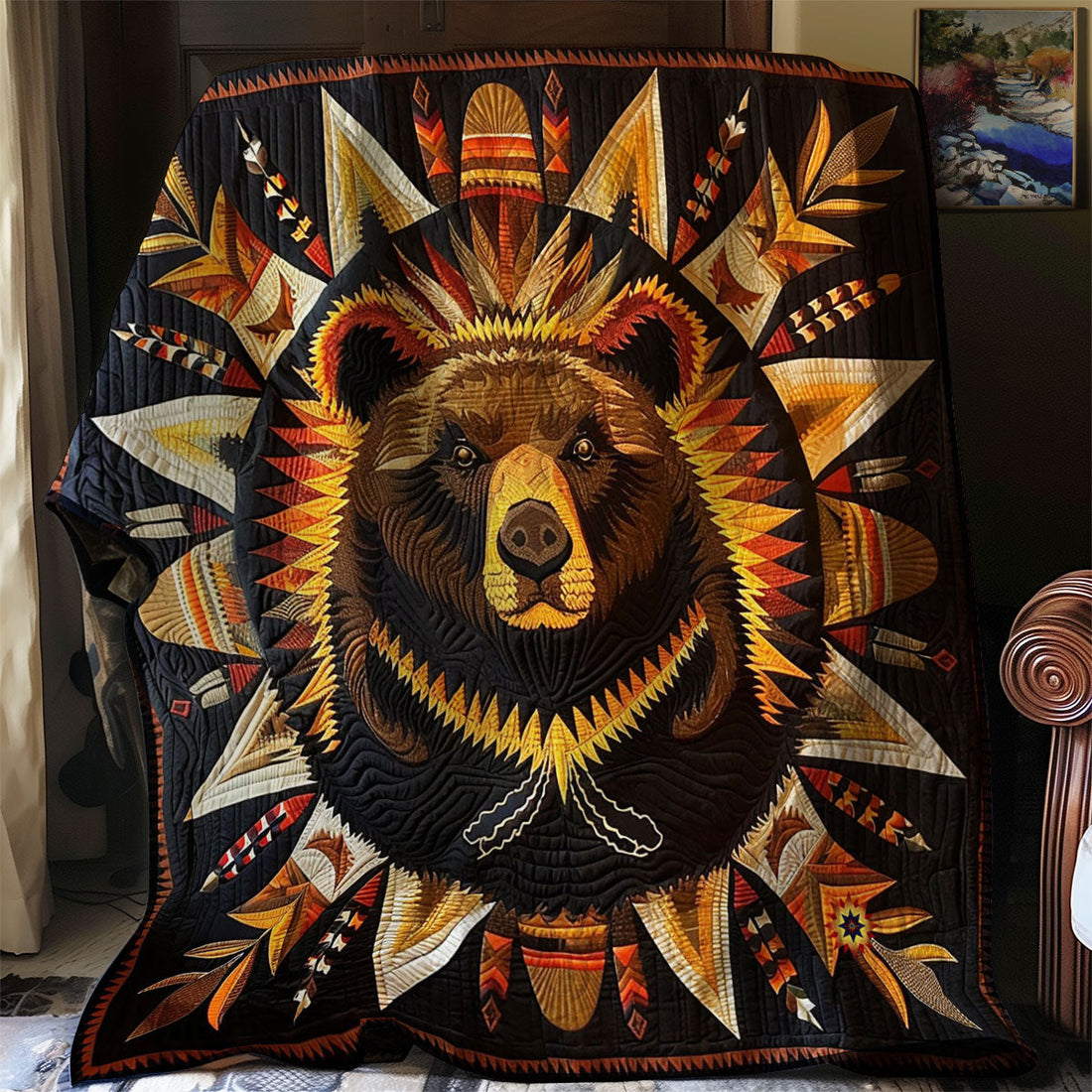Bear Native American Mountain Haven Quilt Blanket