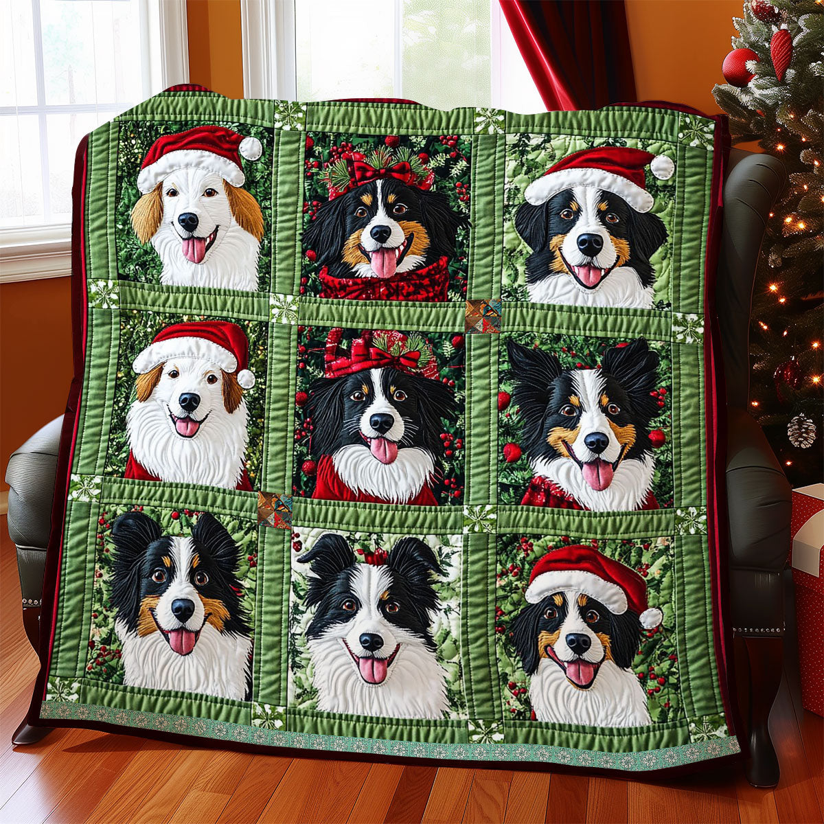 Christmas Border Collie Quilt Blanket
