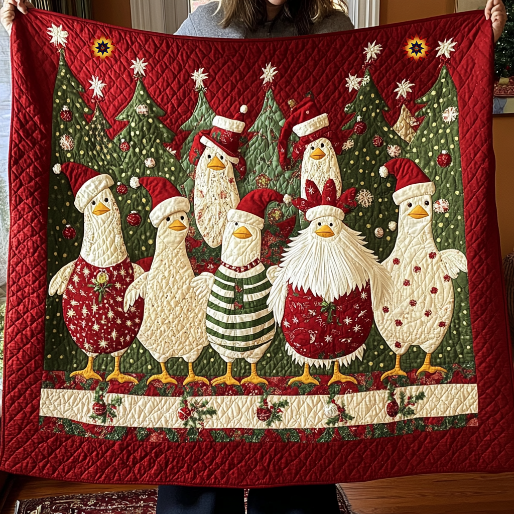 Chicken Christmas Jolly Season Quilt Blanket