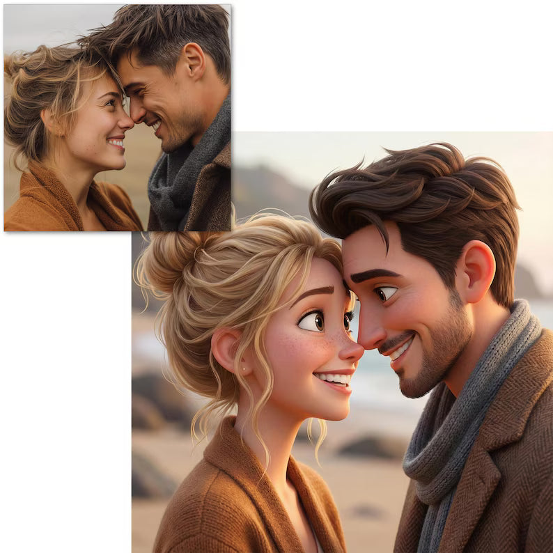 Custom Pixar-Style Cartoon Family Portrait Drawing