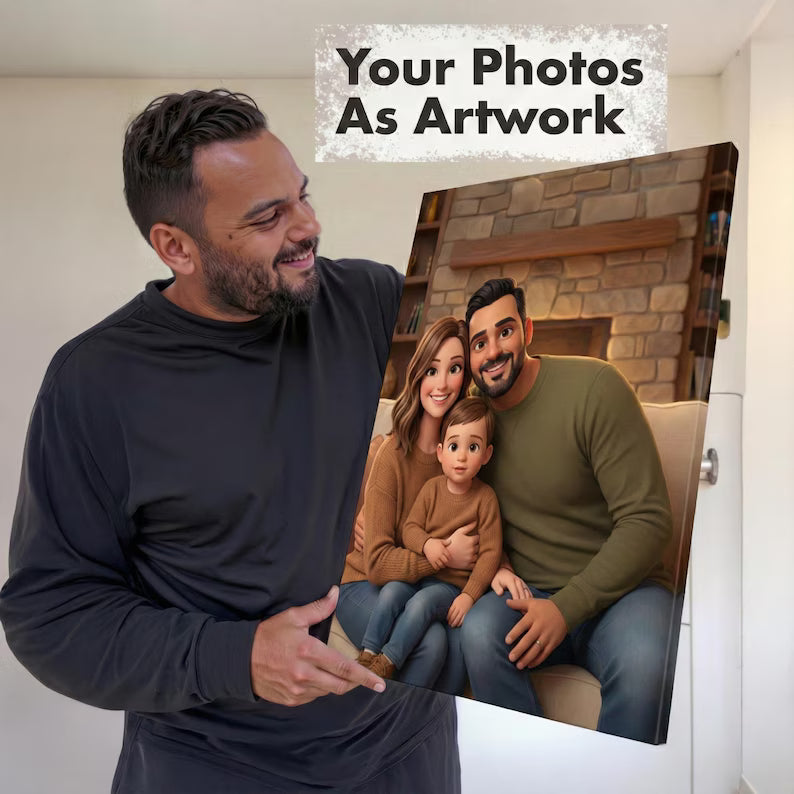 Custom Pixar-Style Cartoon Family Portrait Drawing