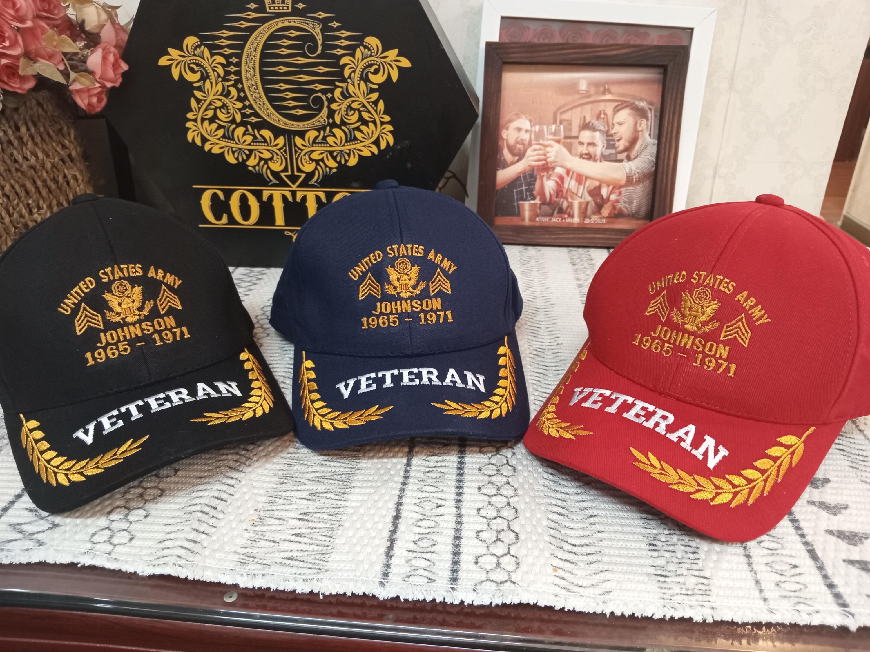 Custom U.S Veteran Embroidered Baseball Cap, Dad Hat Gift for Father's Day, Veteran Gift Idea Army Navy Air Force Gift Military Cap (Black)