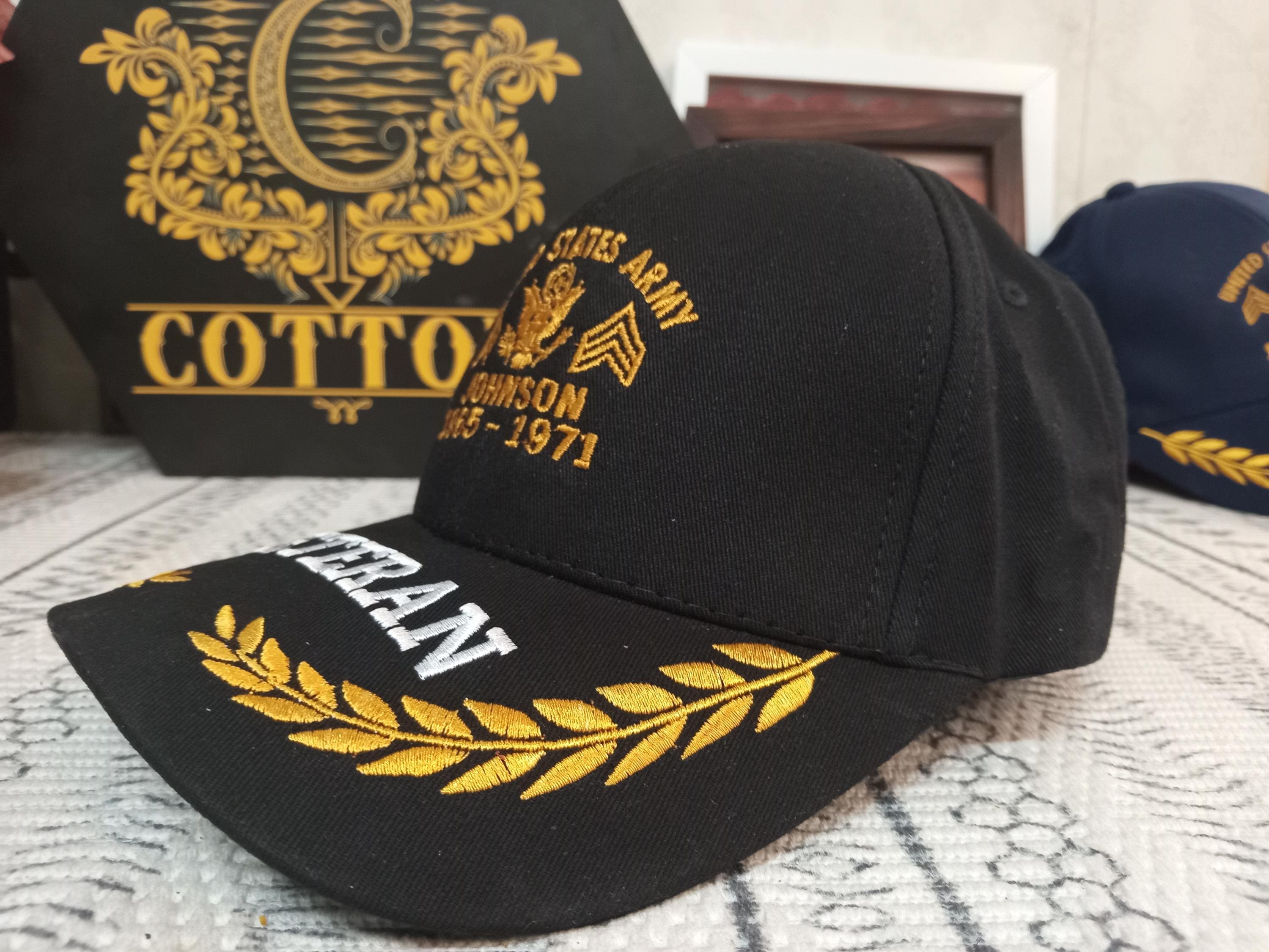Custom U.S Veteran Embroidered Baseball Cap, Dad Hat Gift for Father's Day, Veteran Gift Idea Army Navy Air Force Gift Military Cap (Black)