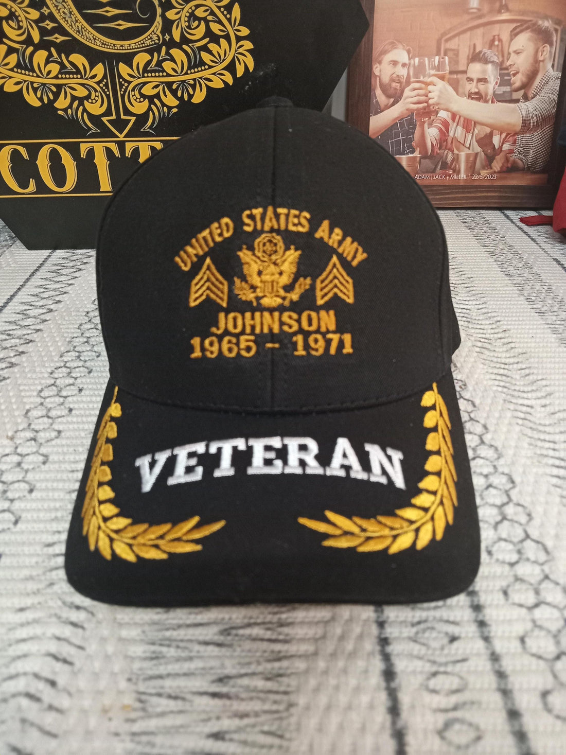 Custom U.S Veteran Embroidered Baseball Cap, Dad Hat Gift for Father's Day, Veteran Gift Idea Army Navy Air Force Gift Military Cap (Black)