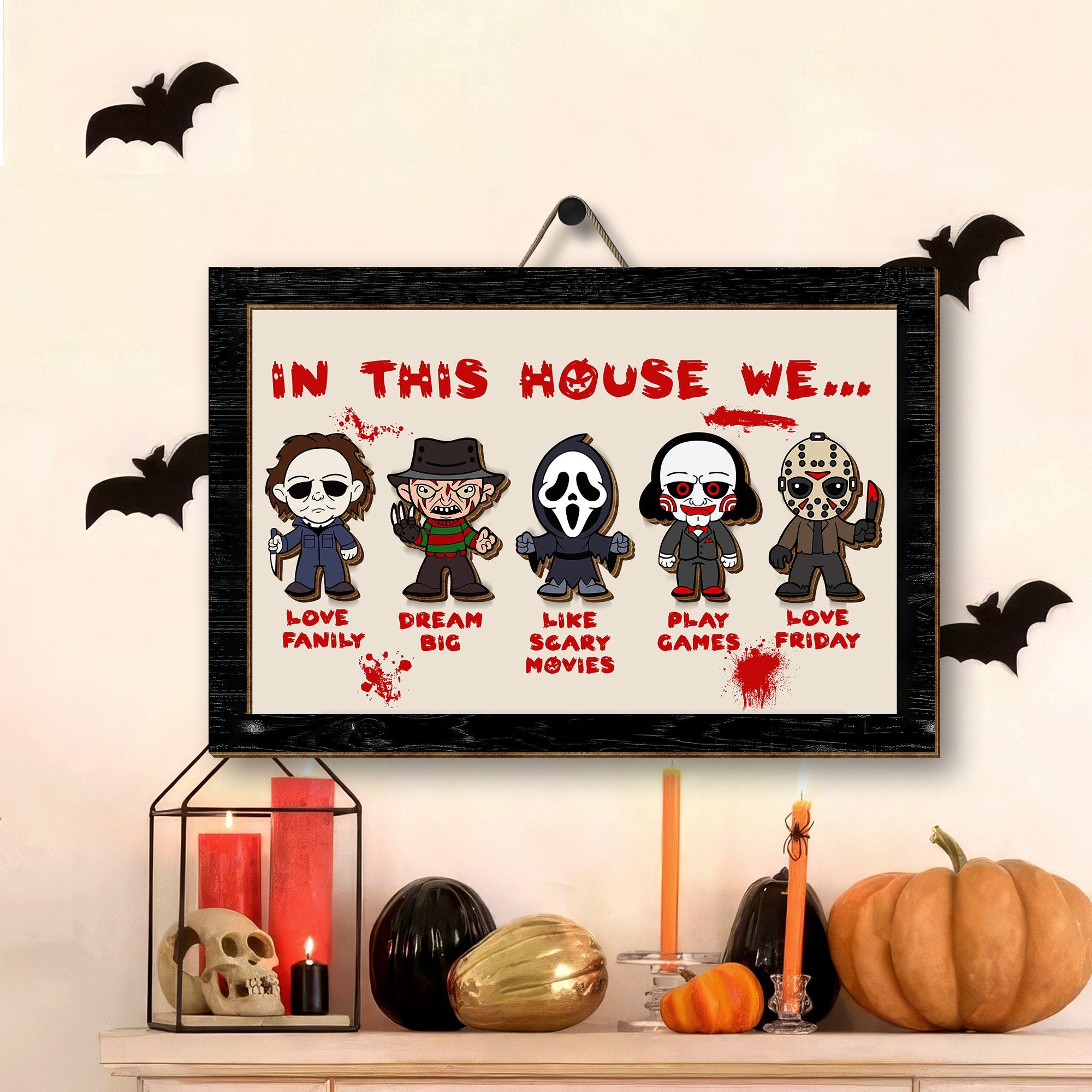 Horror Movie Character Wood Sign, Halloween Home Decor
