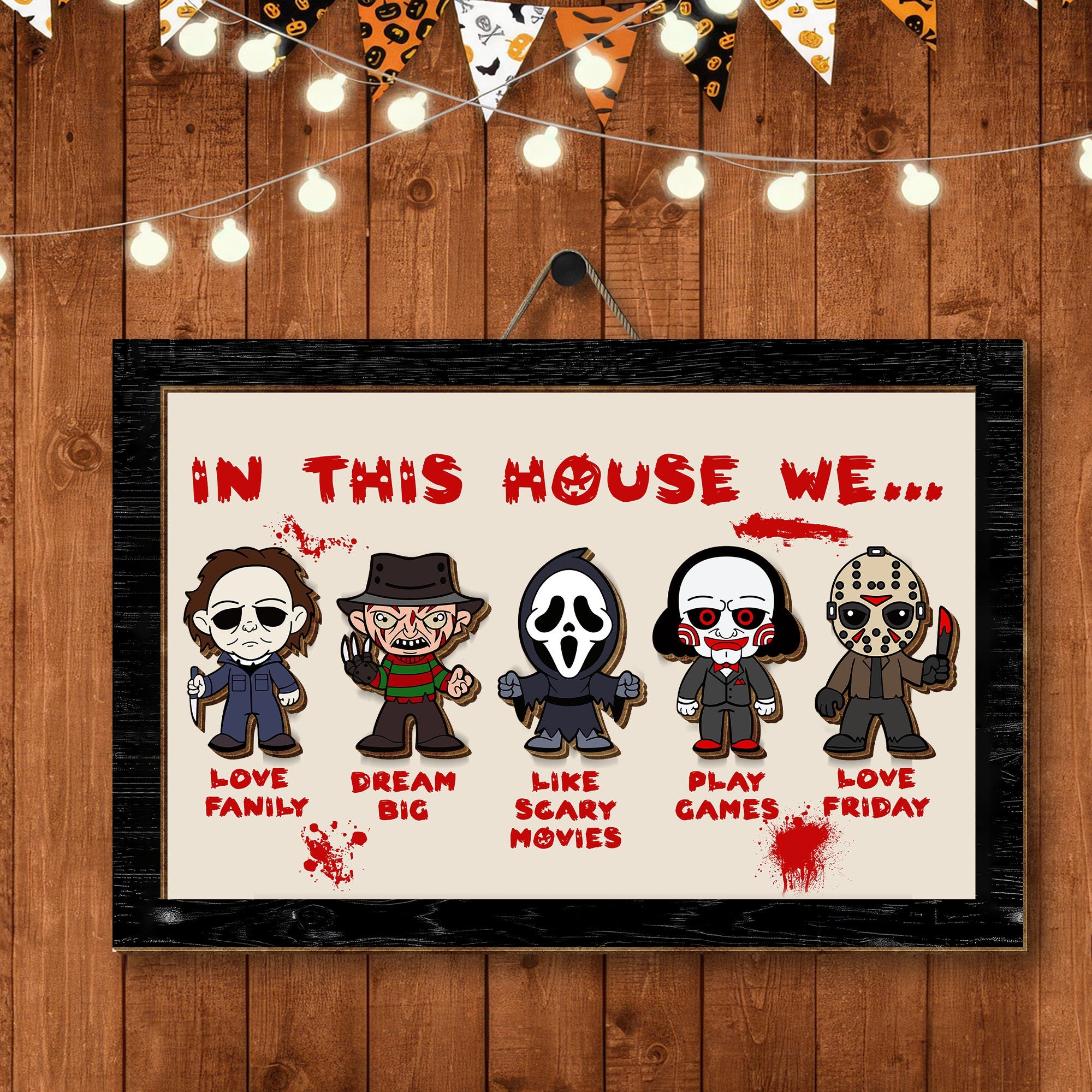 Horror Movie Character Wood Sign, Halloween Home Decor