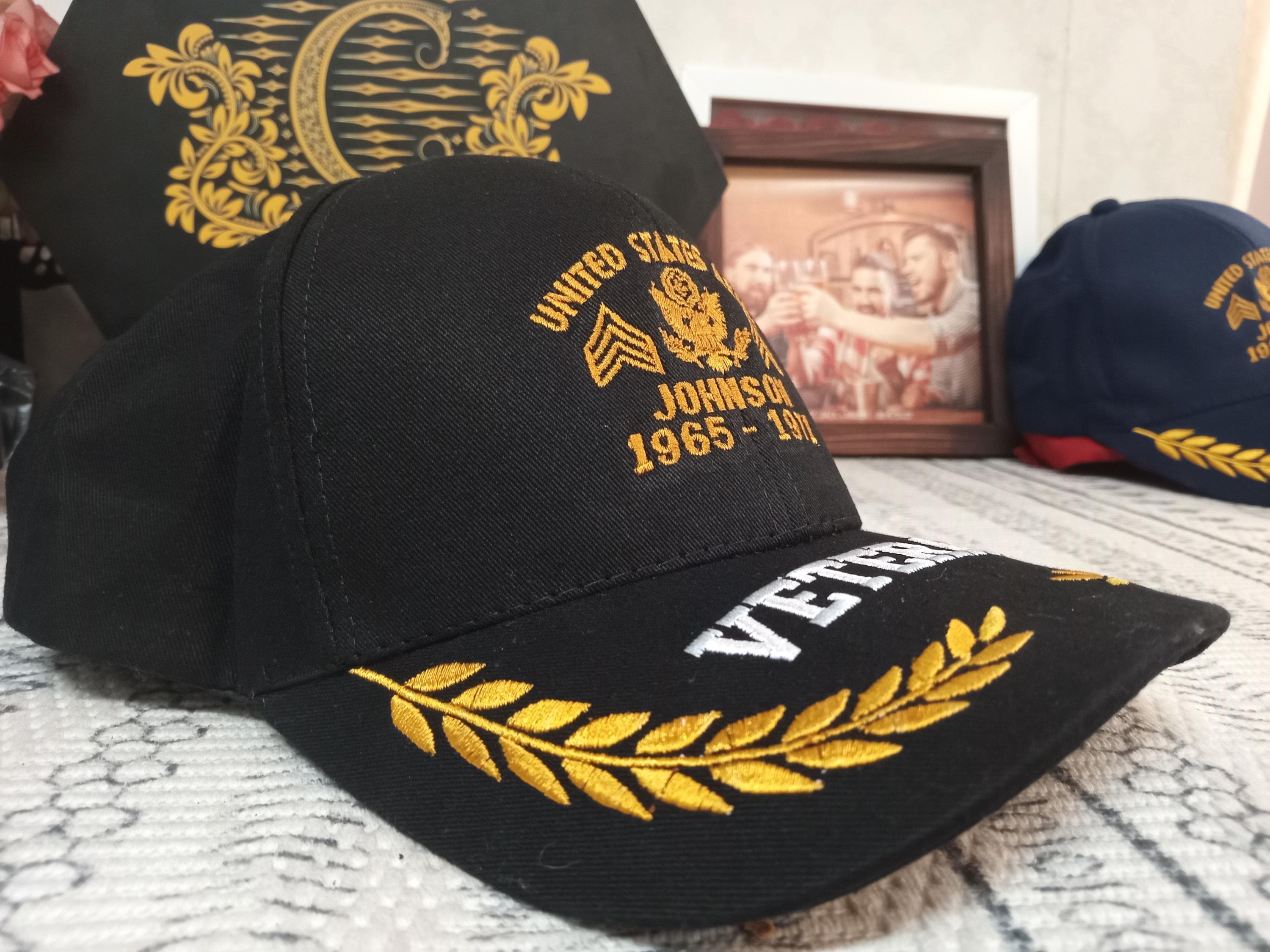 Custom U.S Veteran Embroidered Baseball Cap, Dad Hat Gift for Father's Day, Veteran Gift Idea Army Navy Air Force Gift Military Cap (Black)