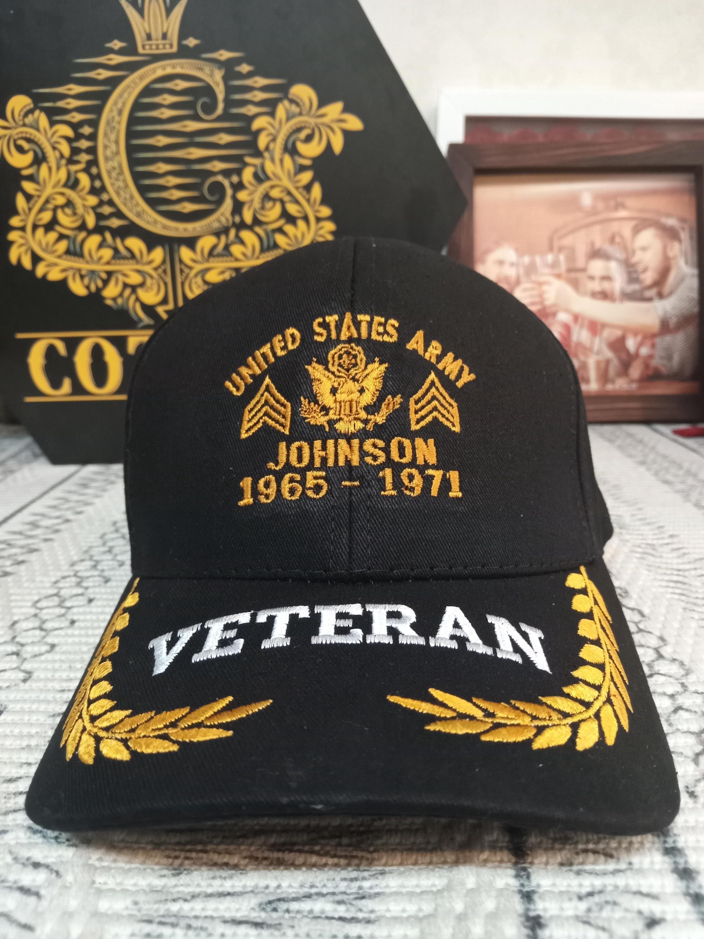 Custom U.S Veteran Embroidered Baseball Cap, Dad Hat Gift for Father's Day, Veteran Gift Idea Army Navy Air Force Gift Military Cap (Black)