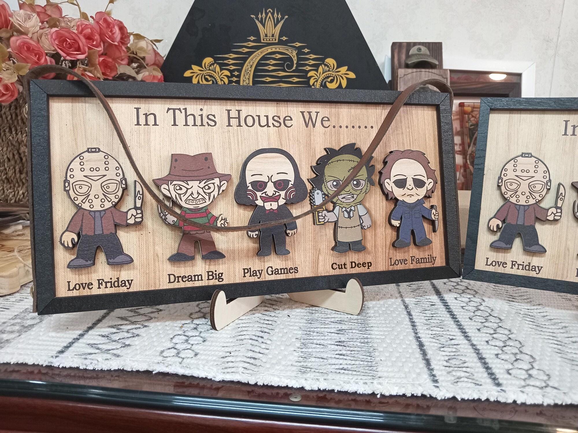 Custom In This House We Horror Character Halloween Frame Wood Sign Home Decoration, Gift for Father's Day, Halloween Gift Idea