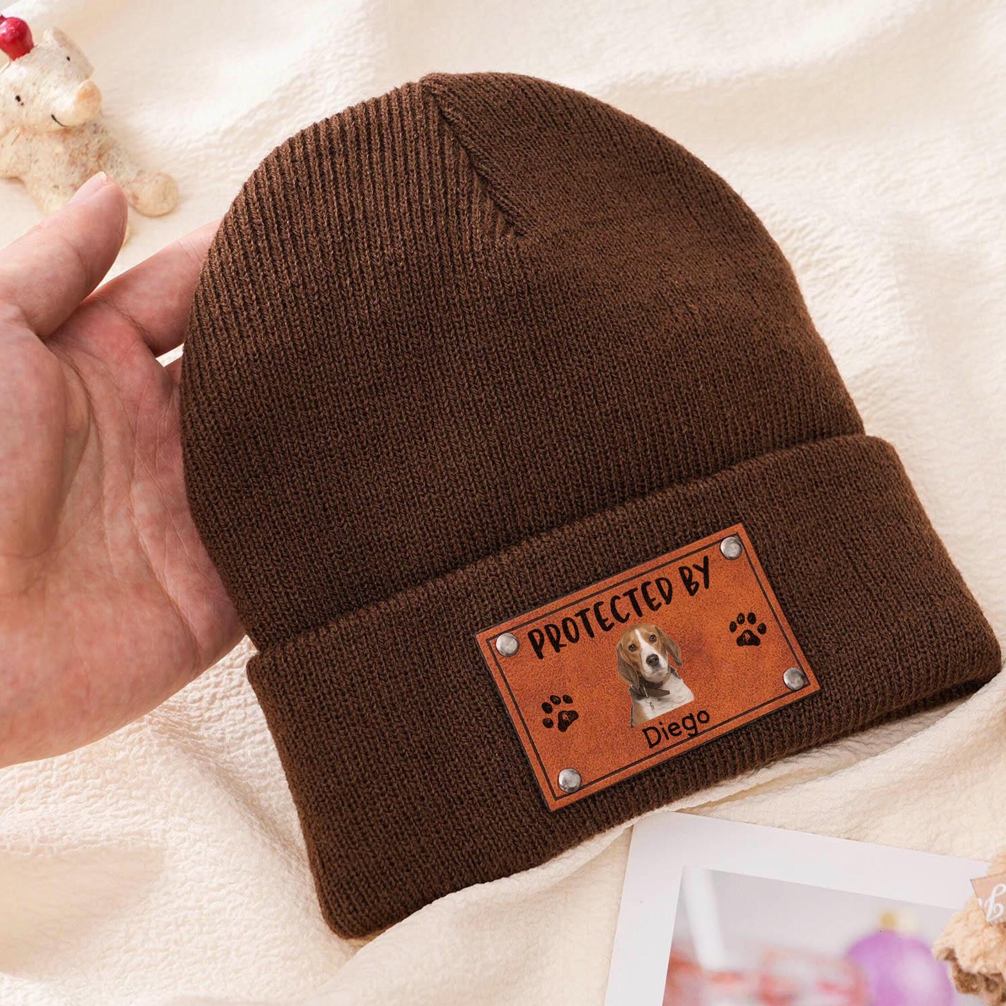 Baby Beanie Protected By Custom Portraits Using Pet Photo, Personalized Baby Beanie with Leather Patch, Beanie for Newborn, Infant, Baby