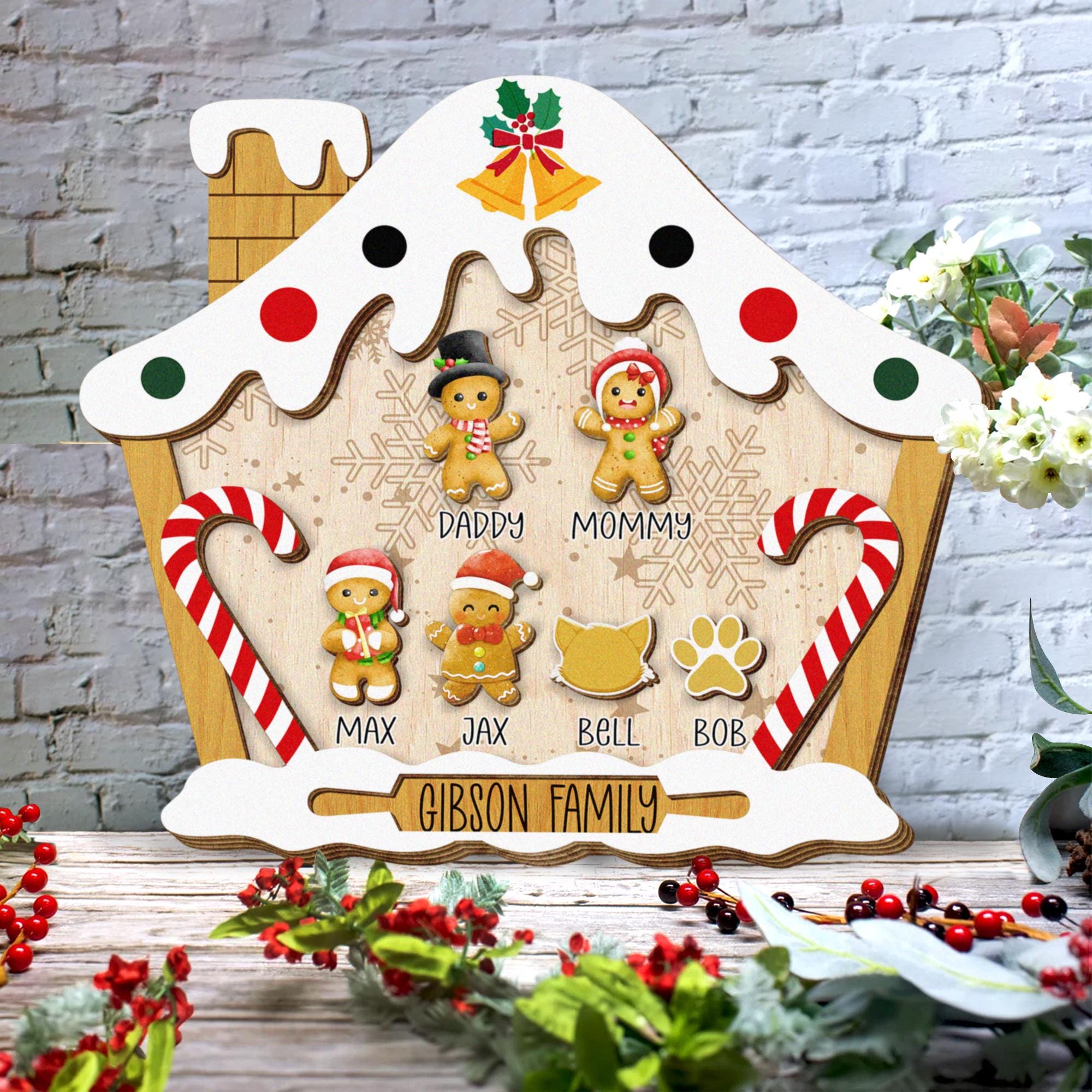 Personalized Christmas Gingerbread Family House with Names Framed Wooden Sign