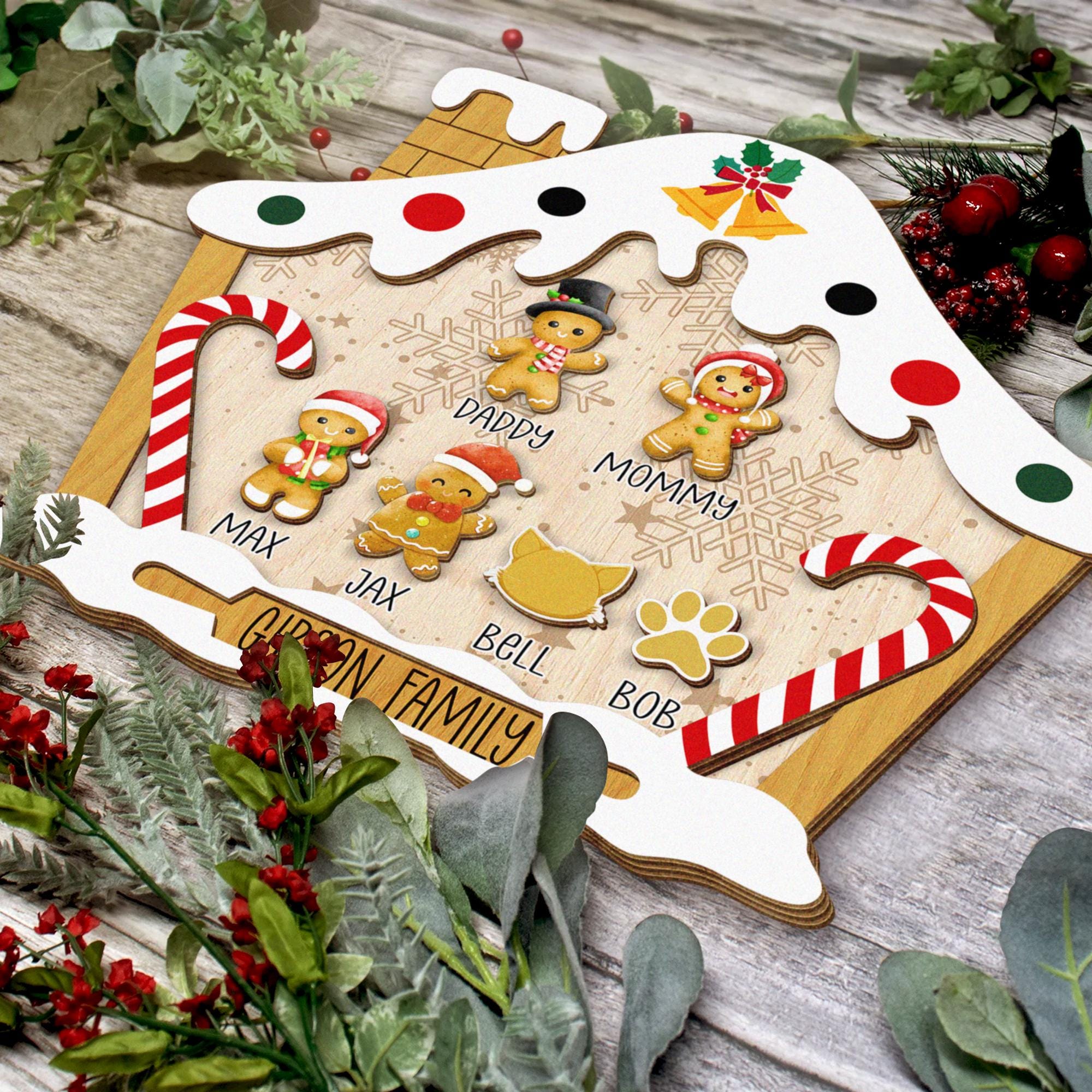 Personalized Christmas Gingerbread Family House with Names Framed Wooden Sign