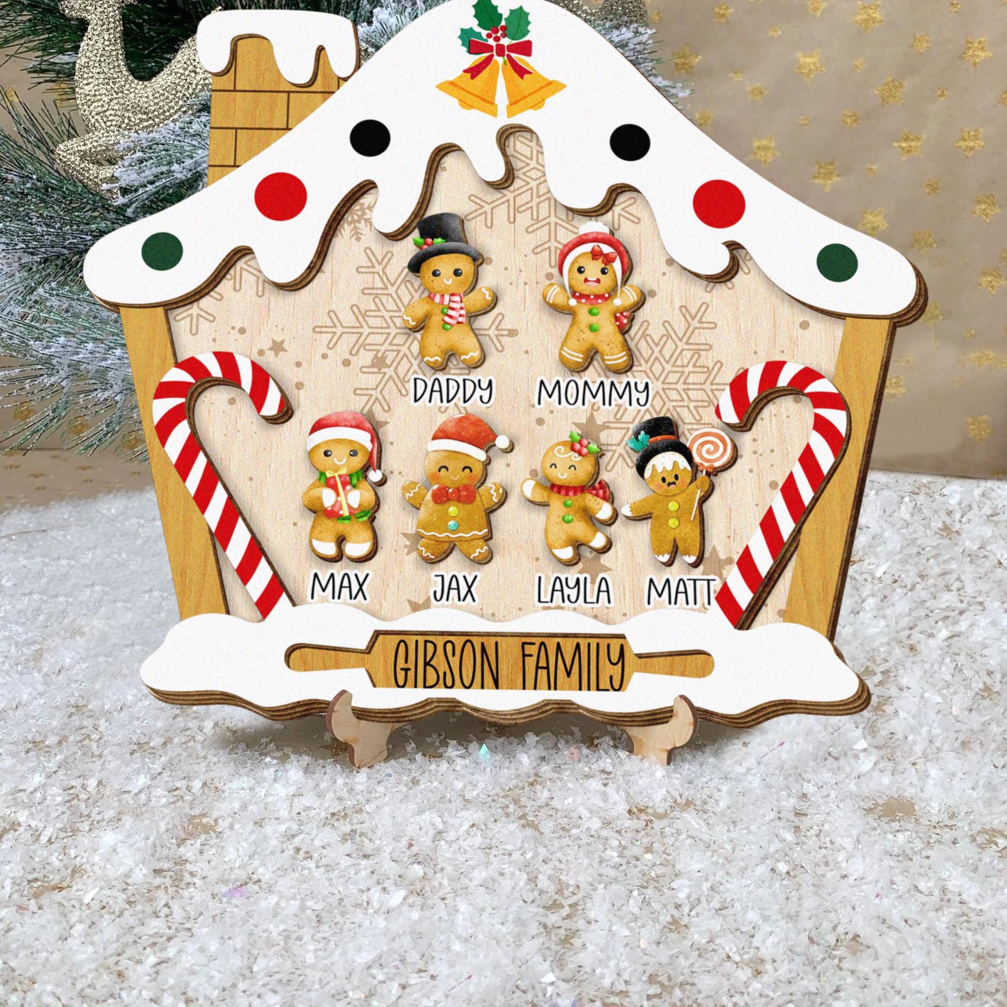 Personalized Christmas Gingerbread Family House with Names Framed Wooden Sign