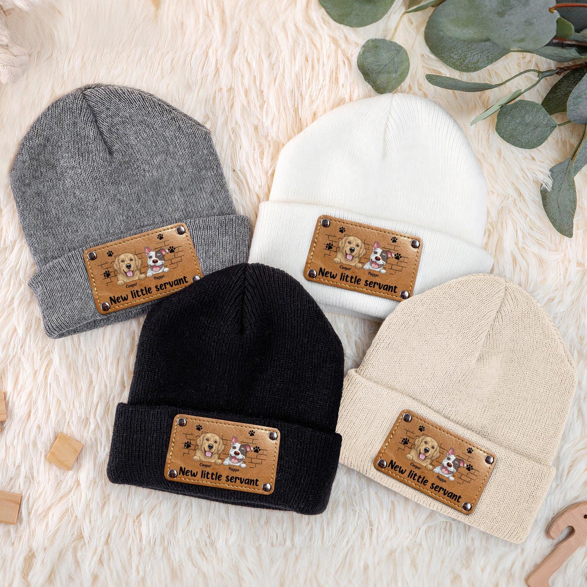 New Little Servant Personalized Beanie with Leather Patch for Boy Girl, Custom Baby Puppy Beanies with Name, Gift for Newborn, Toddler, Kids