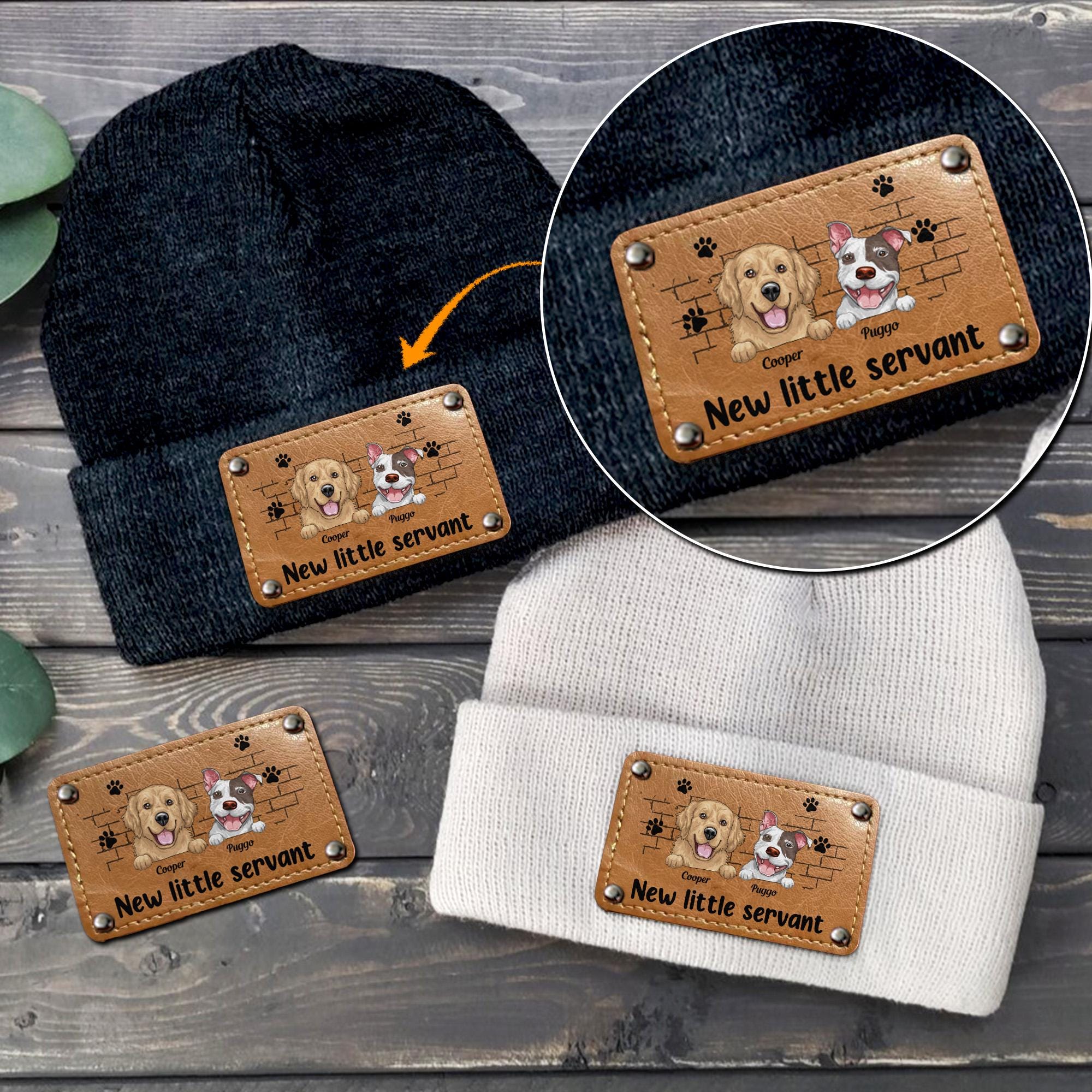 New Little Servant Personalized Beanie with Leather Patch for Boy Girl, Custom Baby Puppy Beanies with Name, Gift for Newborn, Toddler, Kids