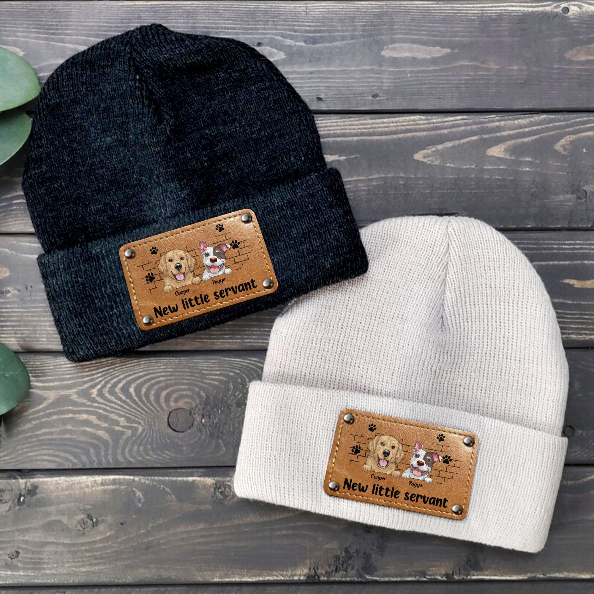 New Little Servant Personalized Beanie with Leather Patch for Boy Girl, Custom Baby Puppy Beanies with Name, Gift for Newborn, Toddler, Kids