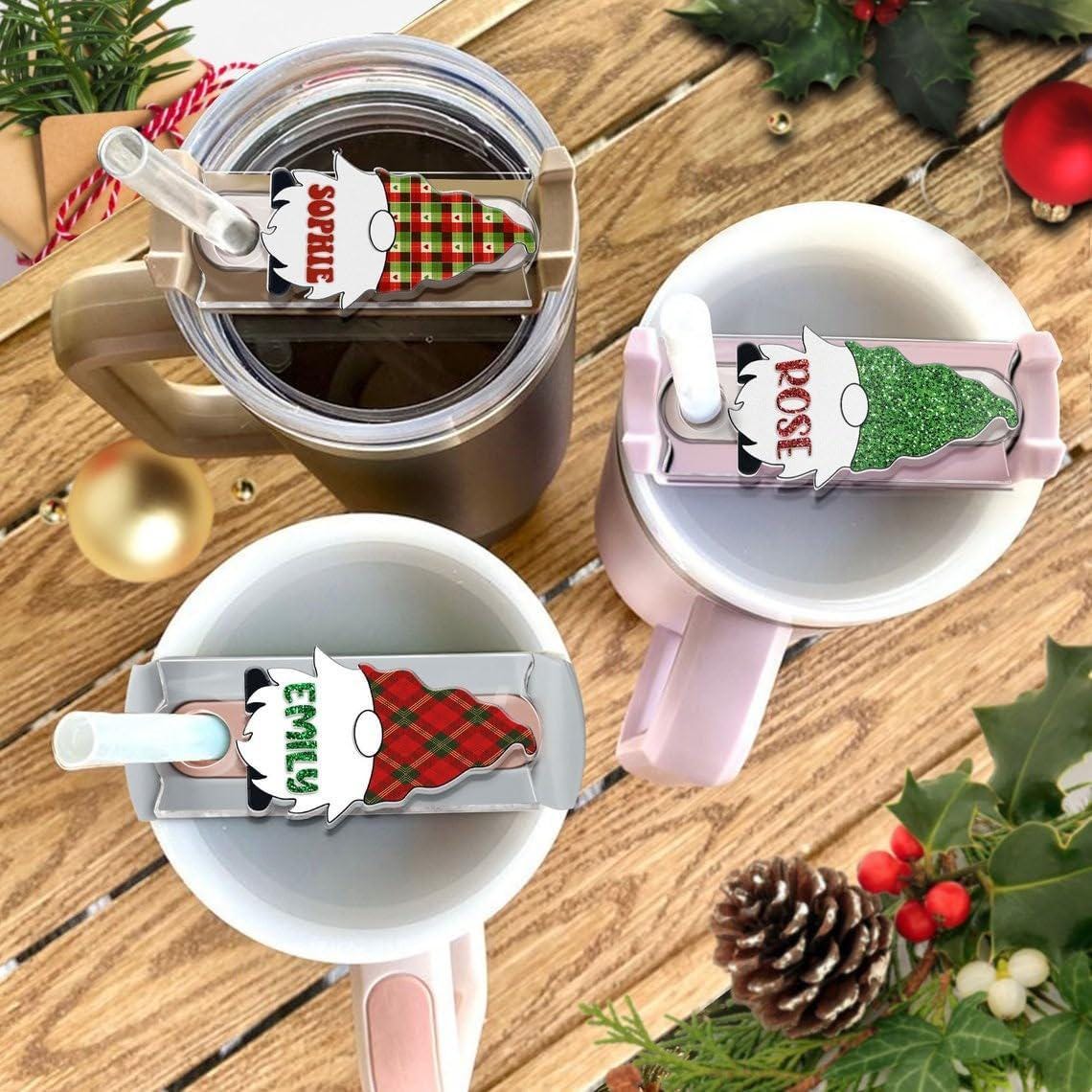 Personalized Christmas Tumbler Name Tag, Gnome Xmas Custom Name Topper, Tumbler Tag, Acrylic Name Tag, Stanley Name Plate