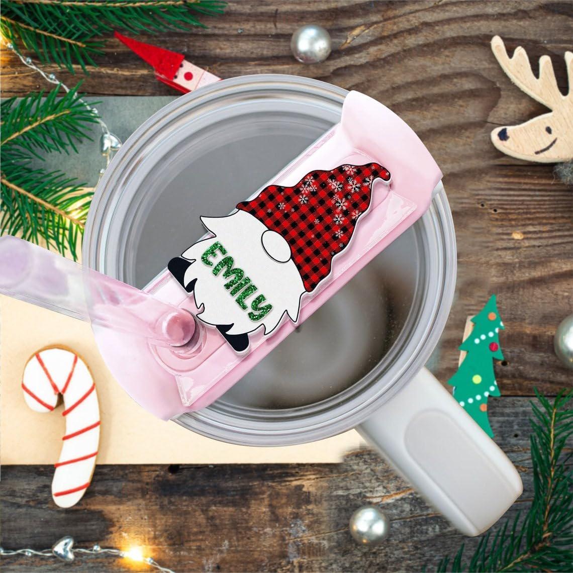 Personalized Christmas Tumbler Name Tag, Gnome Xmas Custom Name Topper, Tumbler Tag, Acrylic Name Tag, Stanley Name Plate