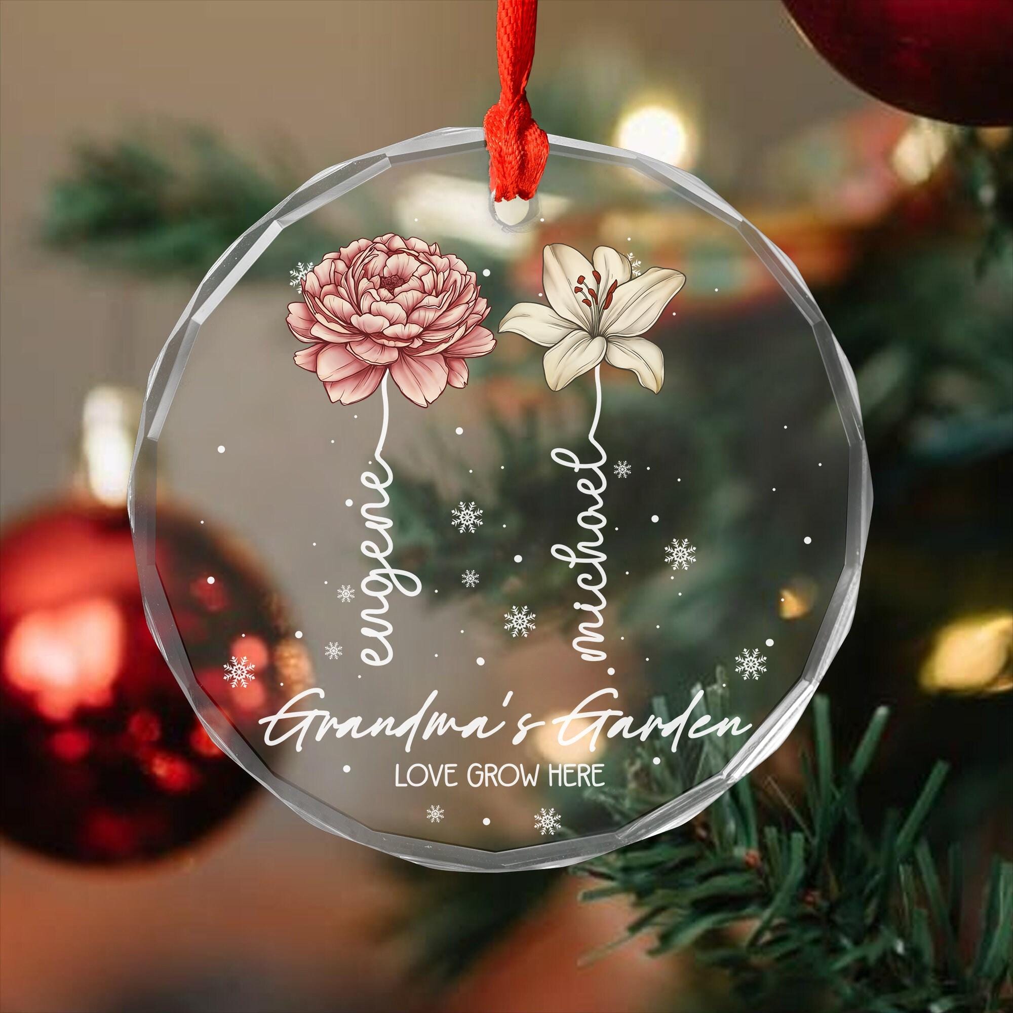 Grandma's Garden Birth Flower Personalized Christmas Crystal Ornament Gift for Grandma from Grandchildren