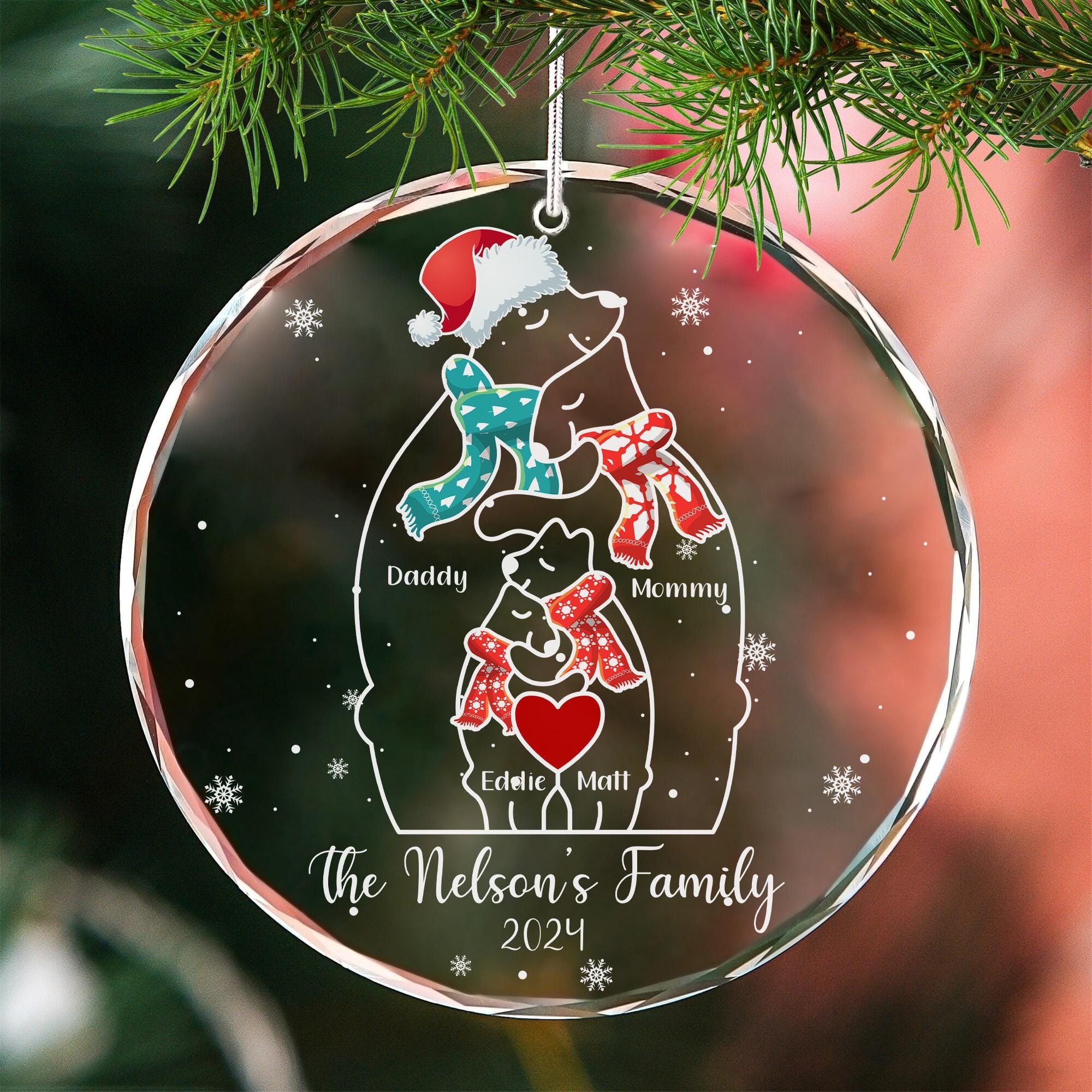 Bear Family Puzzle Personalized Christmas Crystal Ornament Gift for Mom, Dad and Kids