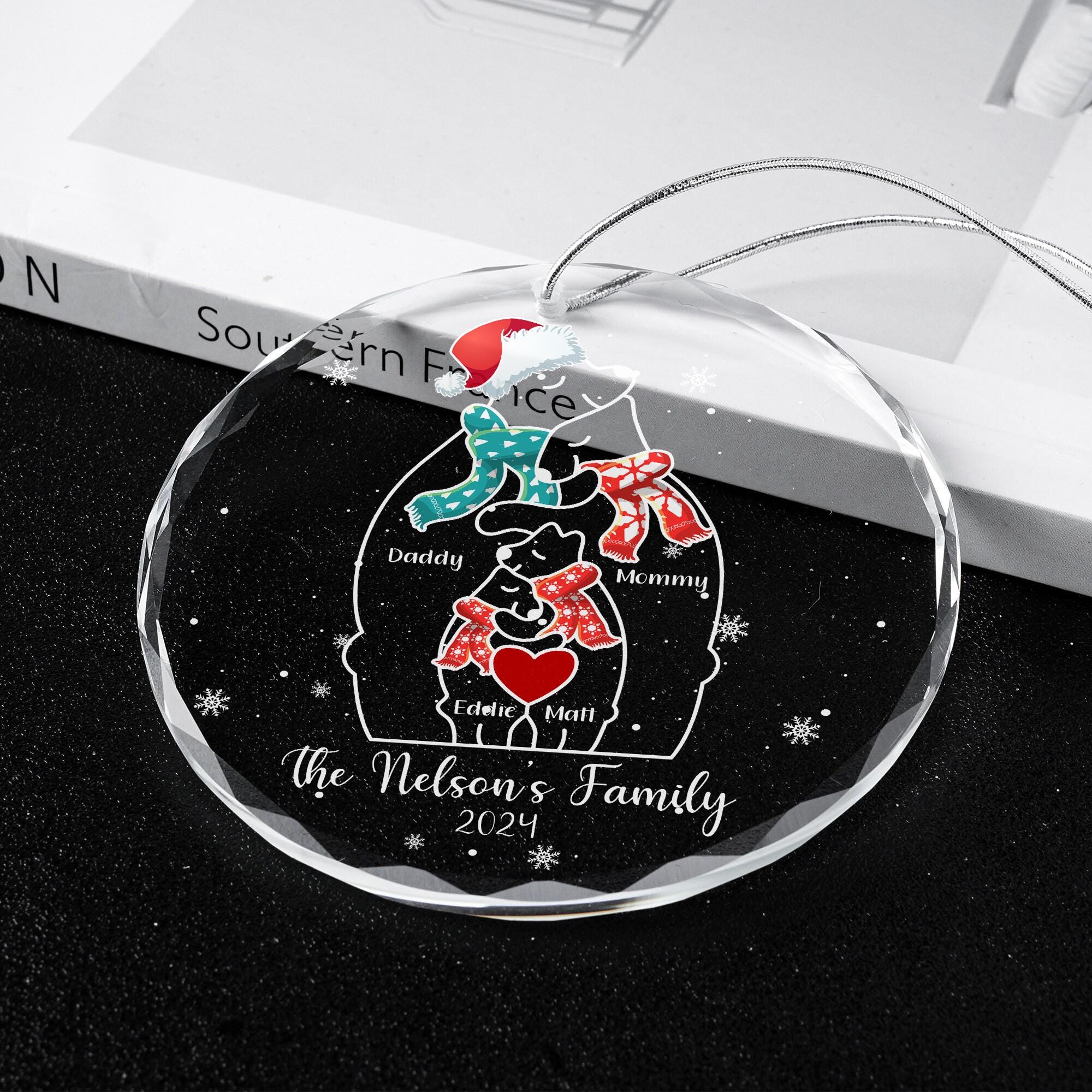 Bear Family Puzzle Personalized Christmas Crystal Ornament Gift for Mom, Dad and Kids
