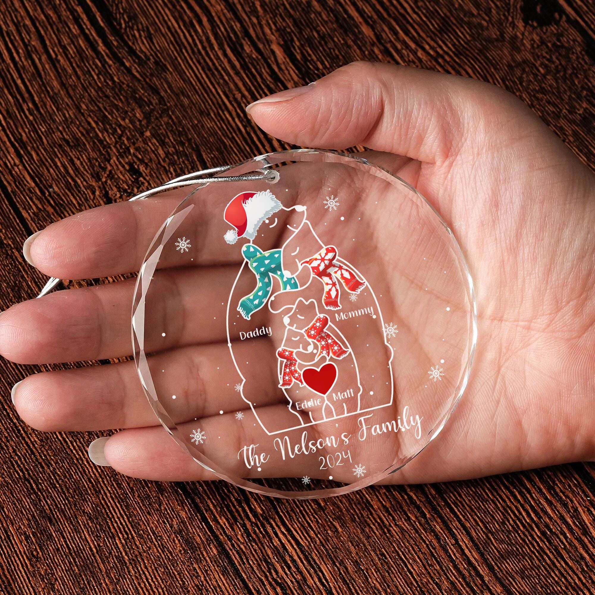 Bear Family Puzzle Personalized Christmas Crystal Ornament Gift for Mom, Dad and Kids