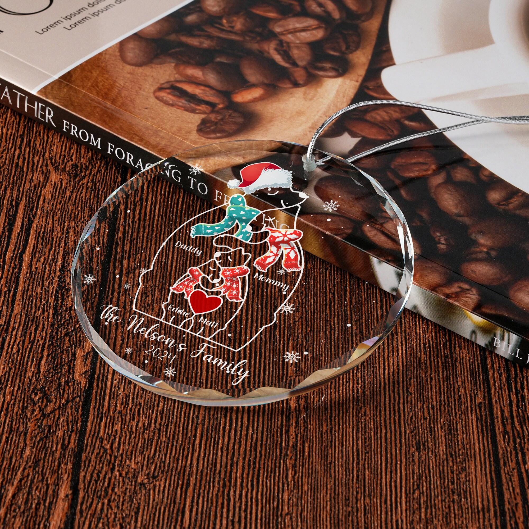 Bear Family Puzzle Personalized Christmas Crystal Ornament Gift for Mom, Dad and Kids
