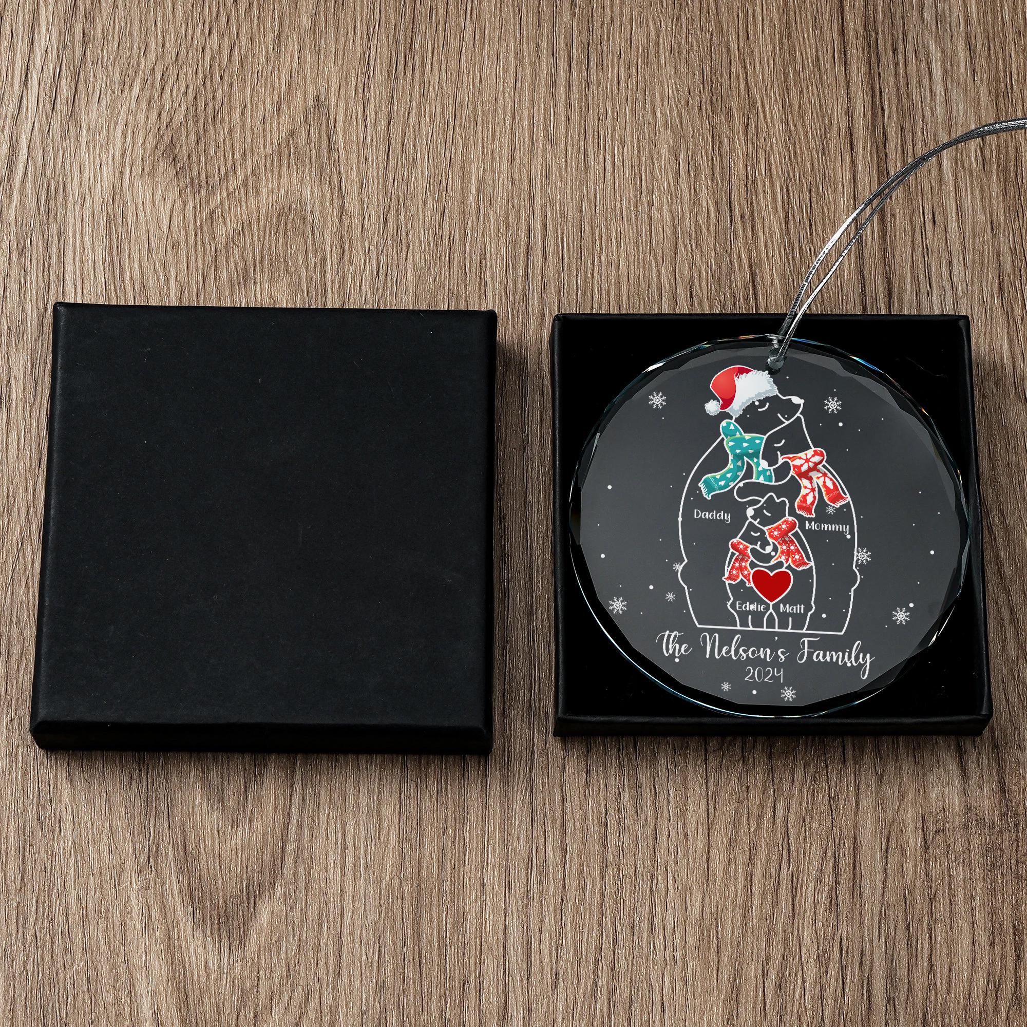 Bear Family Puzzle Personalized Christmas Crystal Ornament Gift for Mom, Dad and Kids