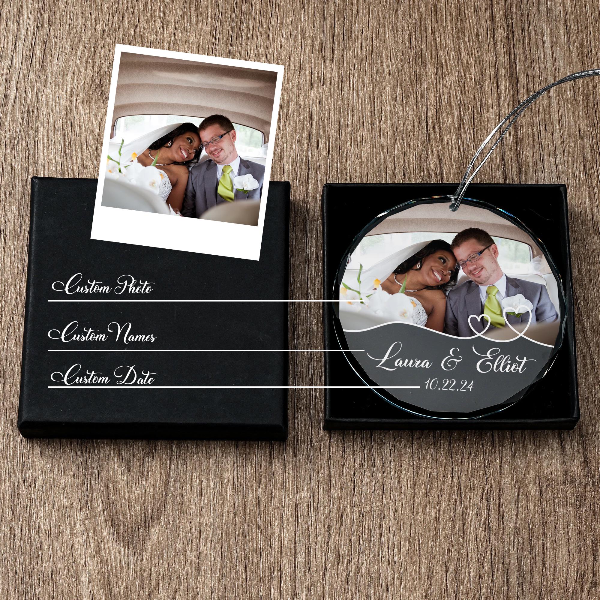 Personalized Couple Photo Crystal Ornament, Newly Married Glass Ornaments, Valentine Gifts, Bridal Shower, Mr & Mrs Christmas Keepsake Gifts