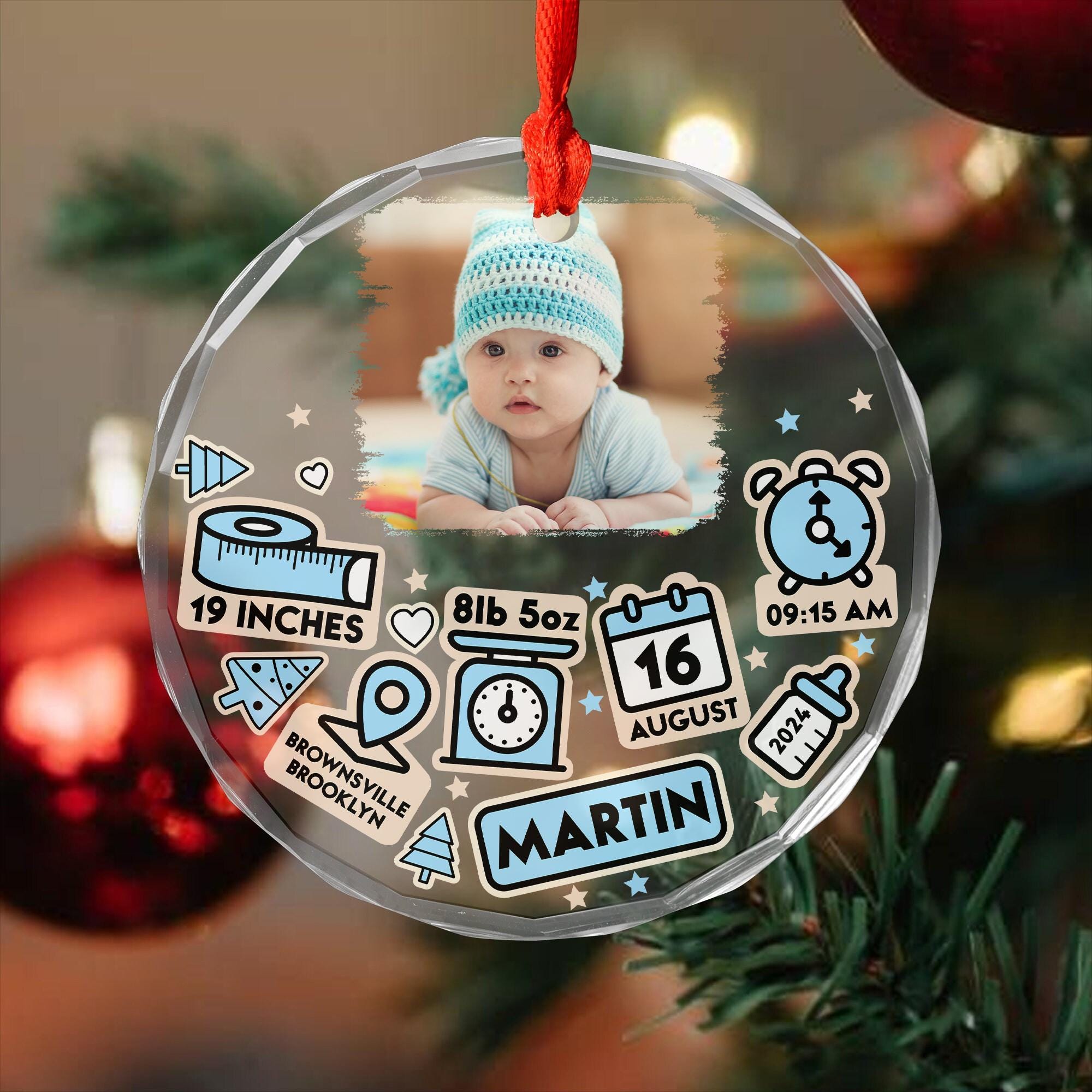 Personalized Baby Photo Crystal Ornament, Baby Ornament First Christmas, Newborn Glass Ornaments