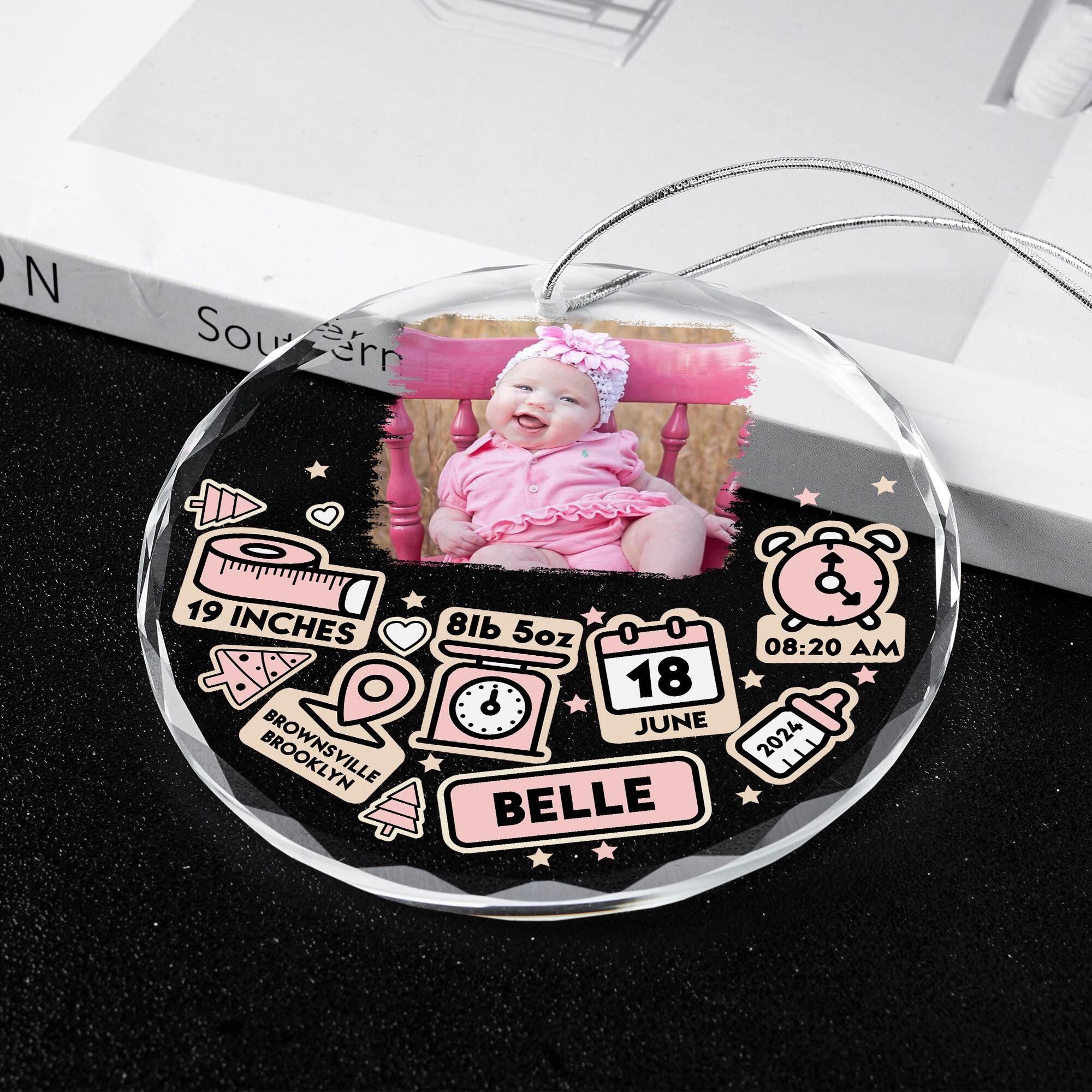 Personalized Baby Photo Crystal Ornament, Baby Ornament First Christmas, Newborn Glass Ornaments