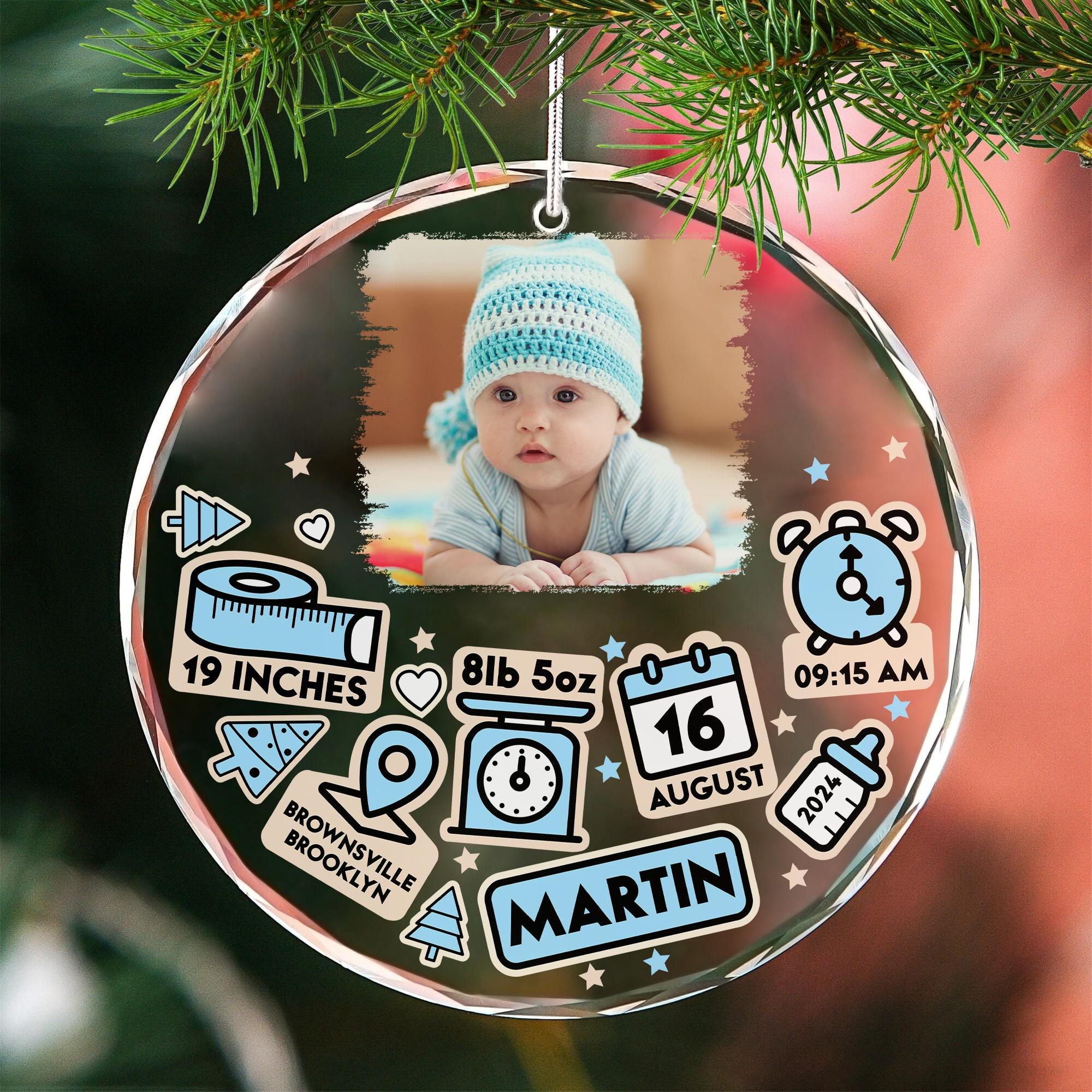Personalized Baby Photo Crystal Ornament, Baby Ornament First Christmas, Newborn Glass Ornaments