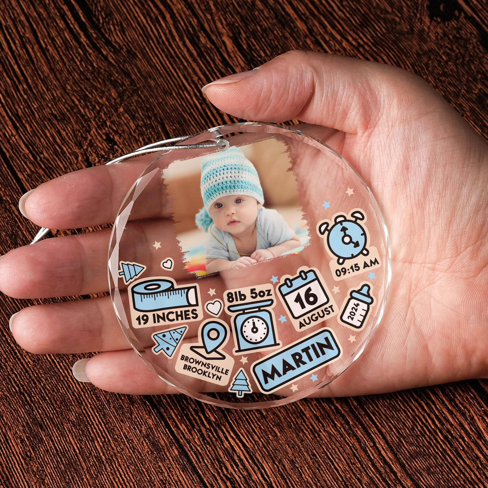 Personalized Baby Photo Crystal Ornament, Baby Ornament First Christmas, Newborn Glass Ornaments